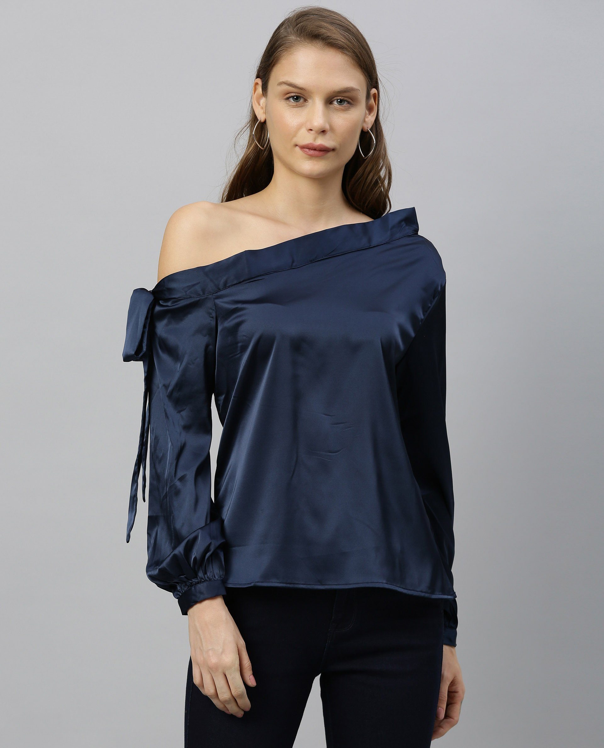 Rareism Women Rhapsody Navy Top Full Sleeves