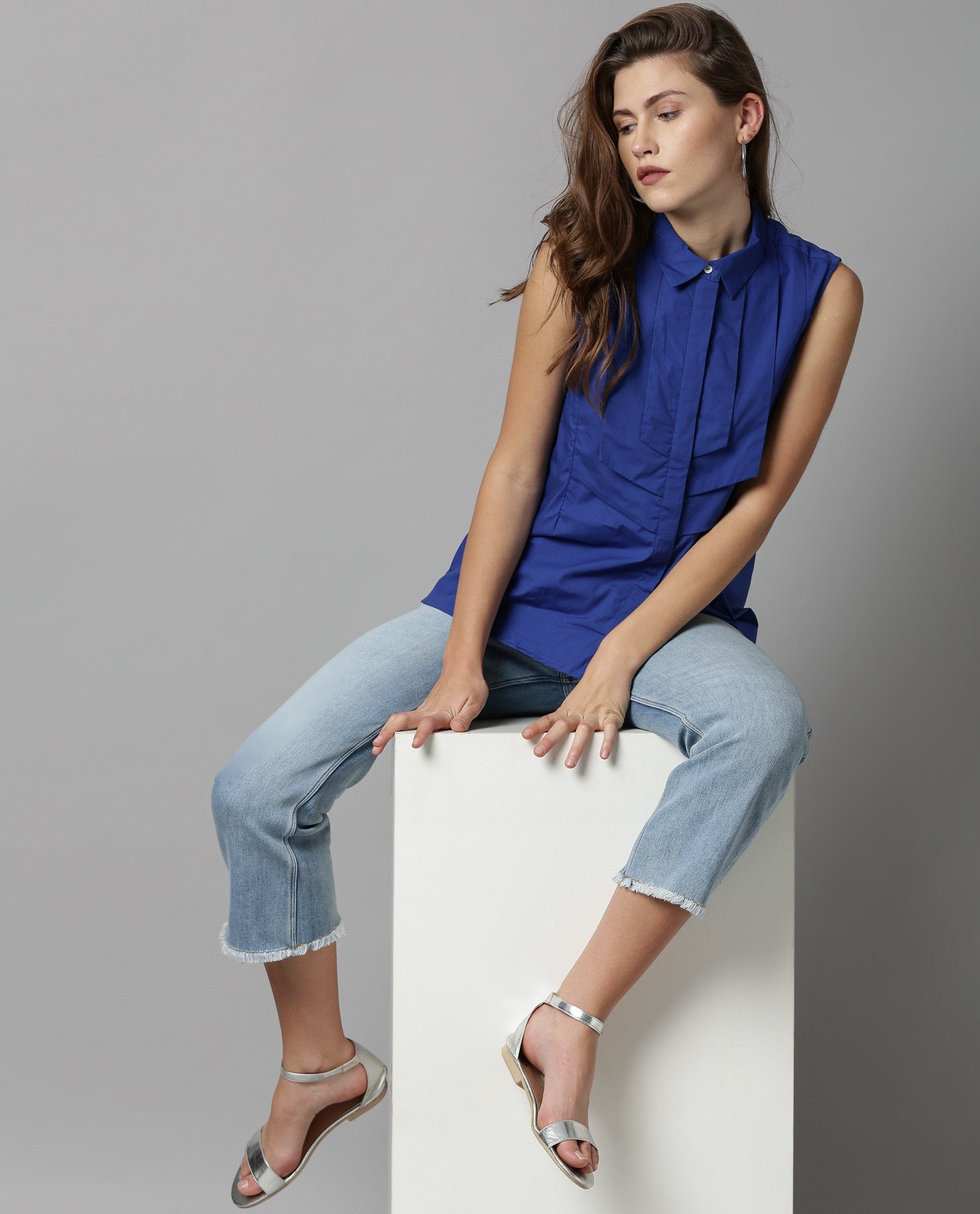 Rareism Women Lotte Blue Top Sleeveless