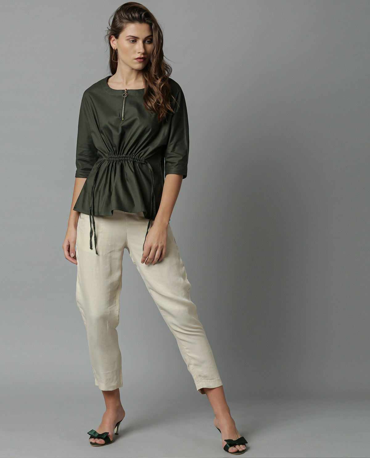 Rareism Women Fenny Green Top Short Sleeves Solid