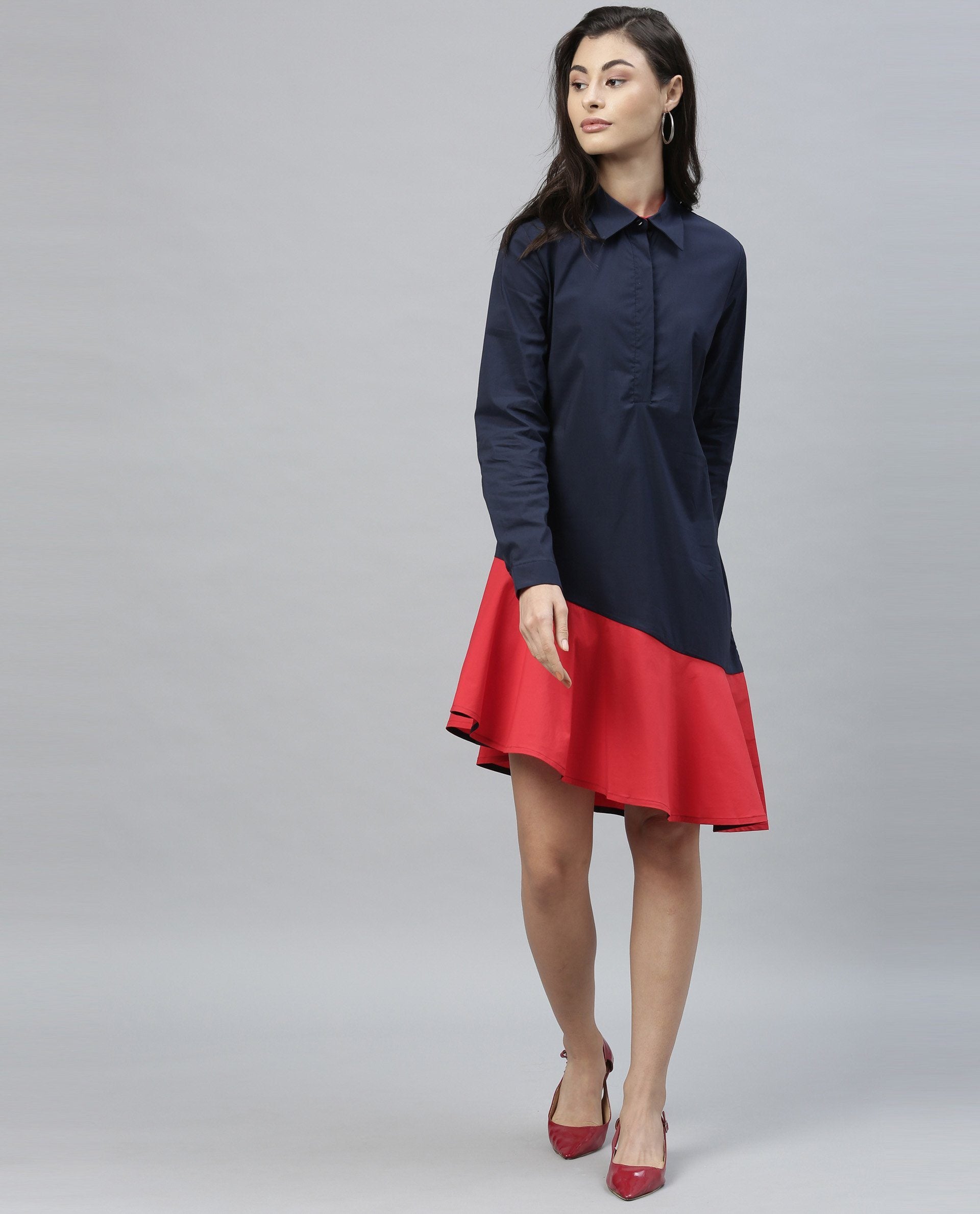 Rareism Women Dahlia Navy Dress Full Sleeves