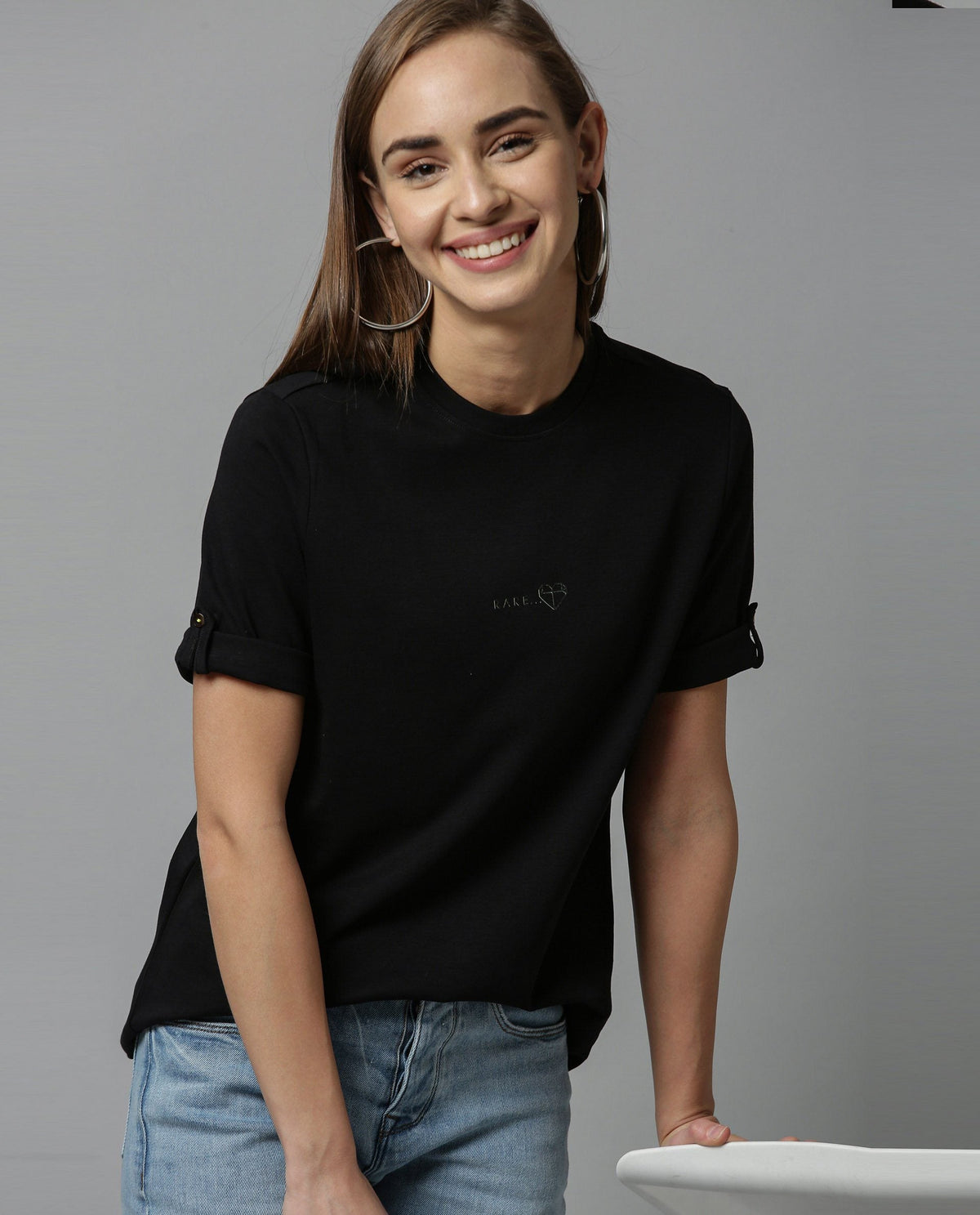 Rareism Women Nova Tee Black Top Short Sleeves