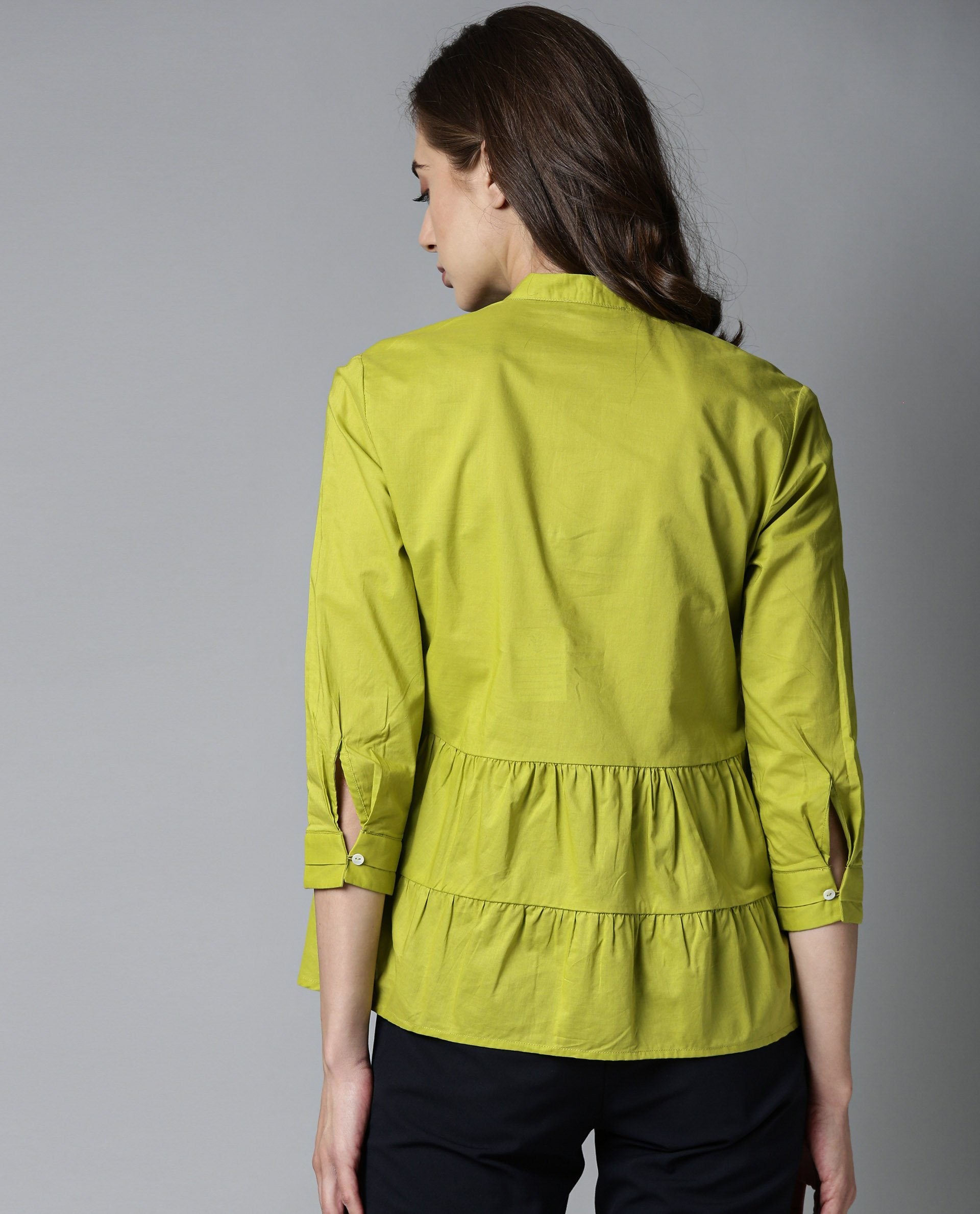 Rareism Women Voka Green Top Full Sleeves Solid