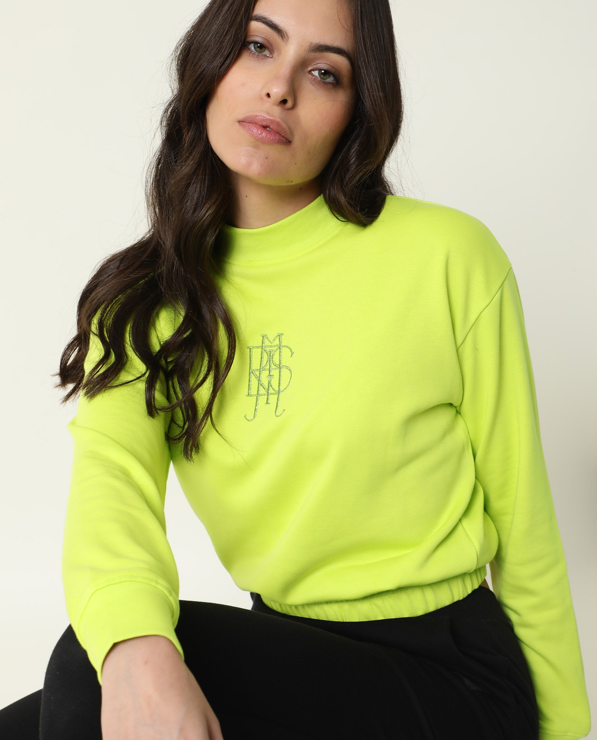 Rareism Womens Coyne Green Sweatshirt Cotton Fabric Relaxed Fit Full Sleeve High Neck
