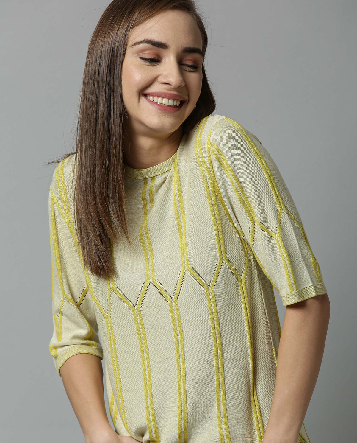 Rareism Women Orate Yellow Top Short Sleeves