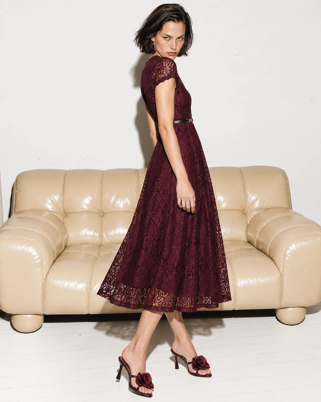 Rareism Women's Ghana MAROON Nylon Zipper Fit And Flare Dress