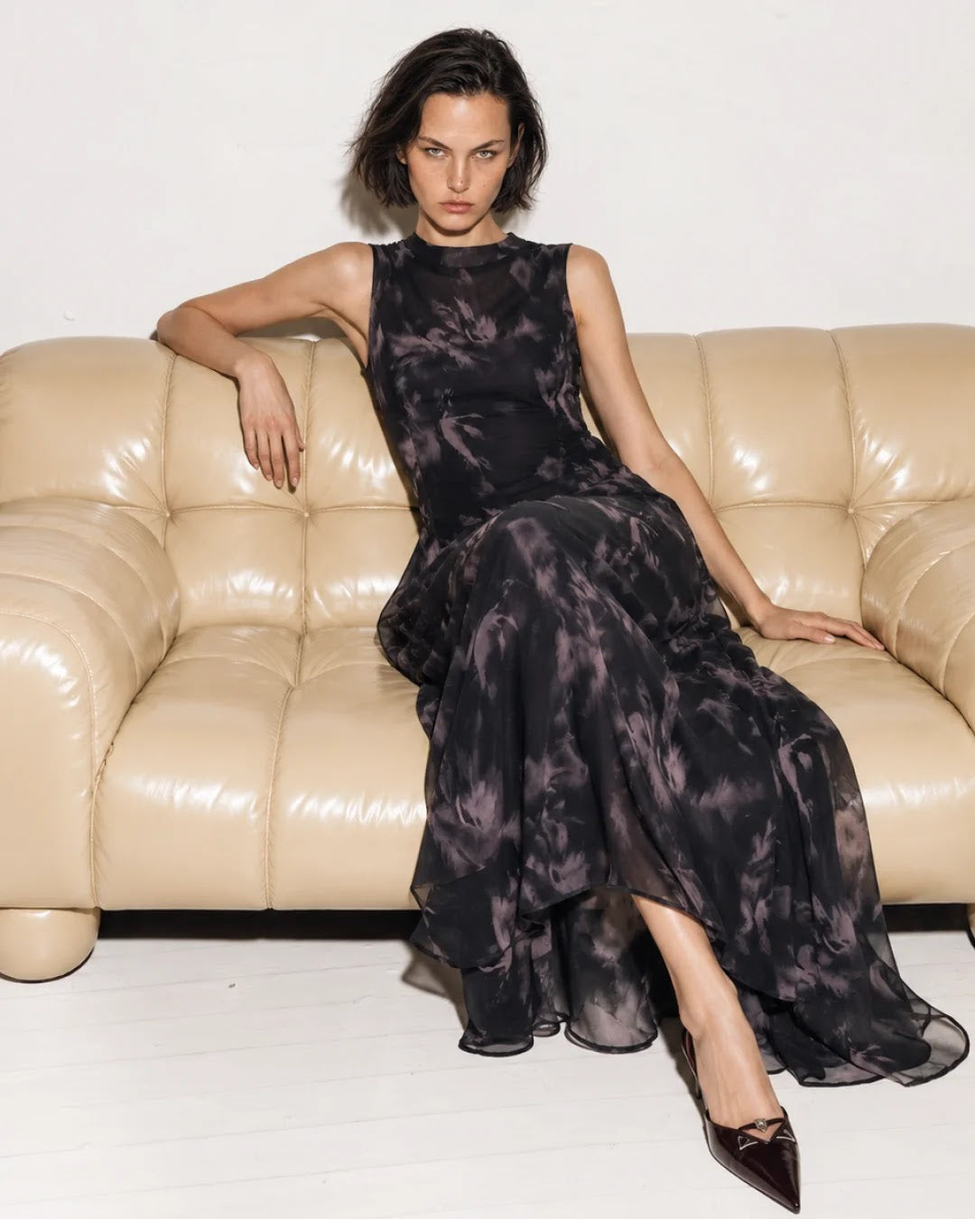 Rareism Women's Isbel Black Polyester Button And Zip Fit And Flare Abstract Print Dress