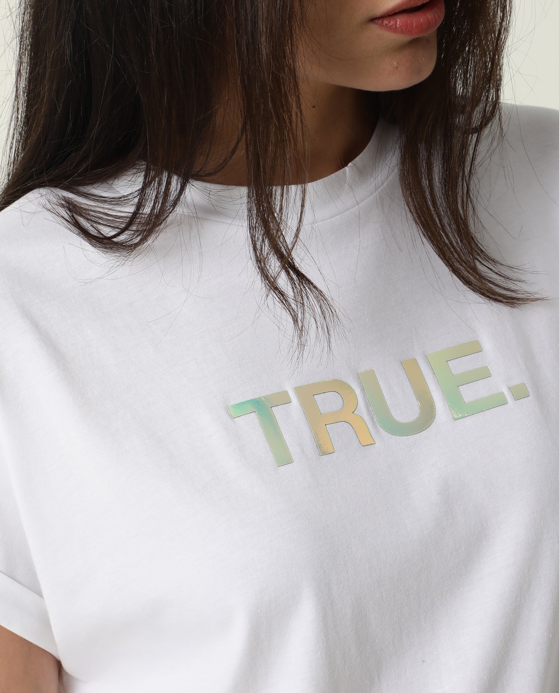 Rareism Womens Exist White T-Shirt Cotton Fabric Regular Fit Extended Sleeves Crew Neck