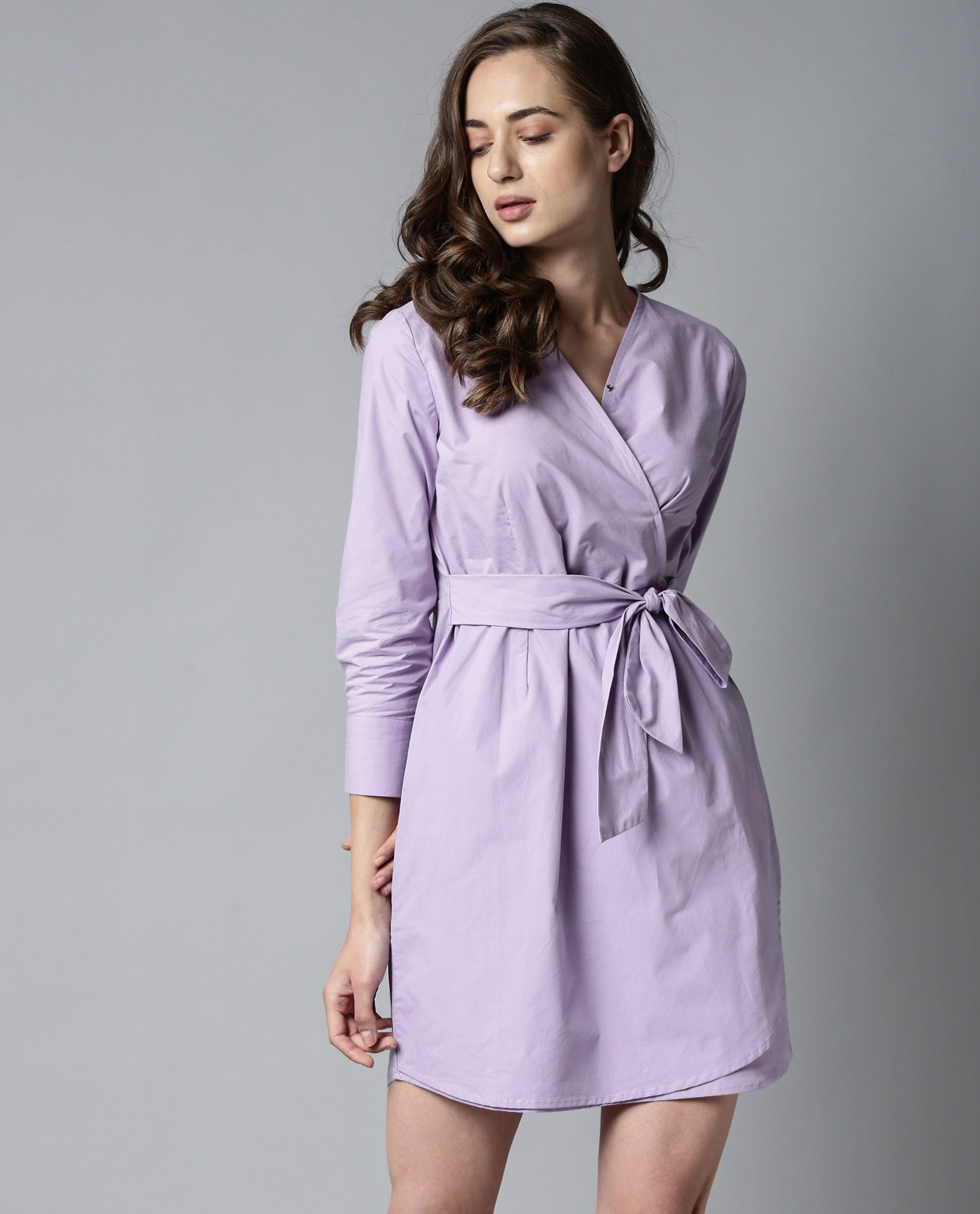 Rareism Women Soul Purple Dress Full Sleeves Solid