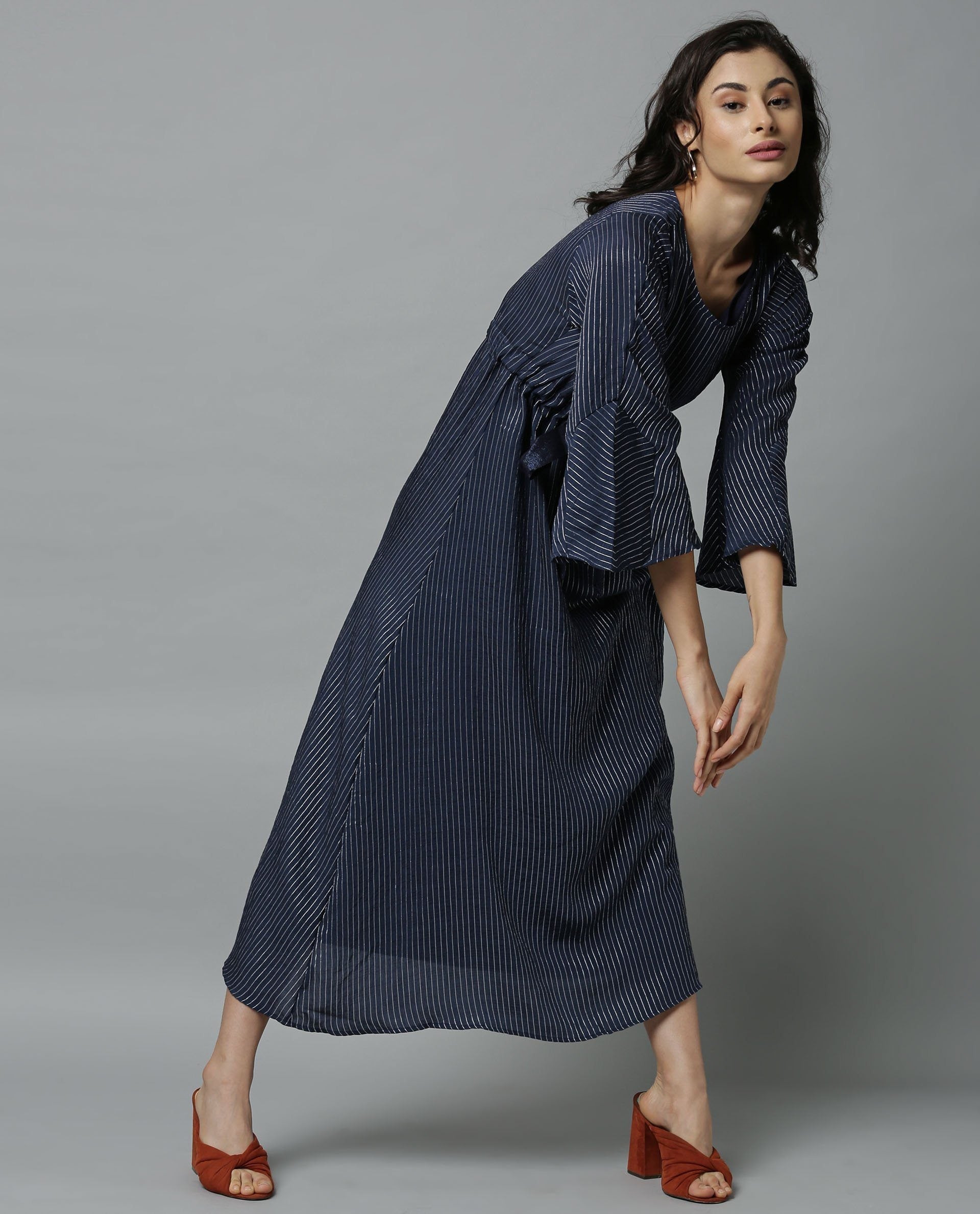 Rareism Women Repose Navy Dress Full Sleeves