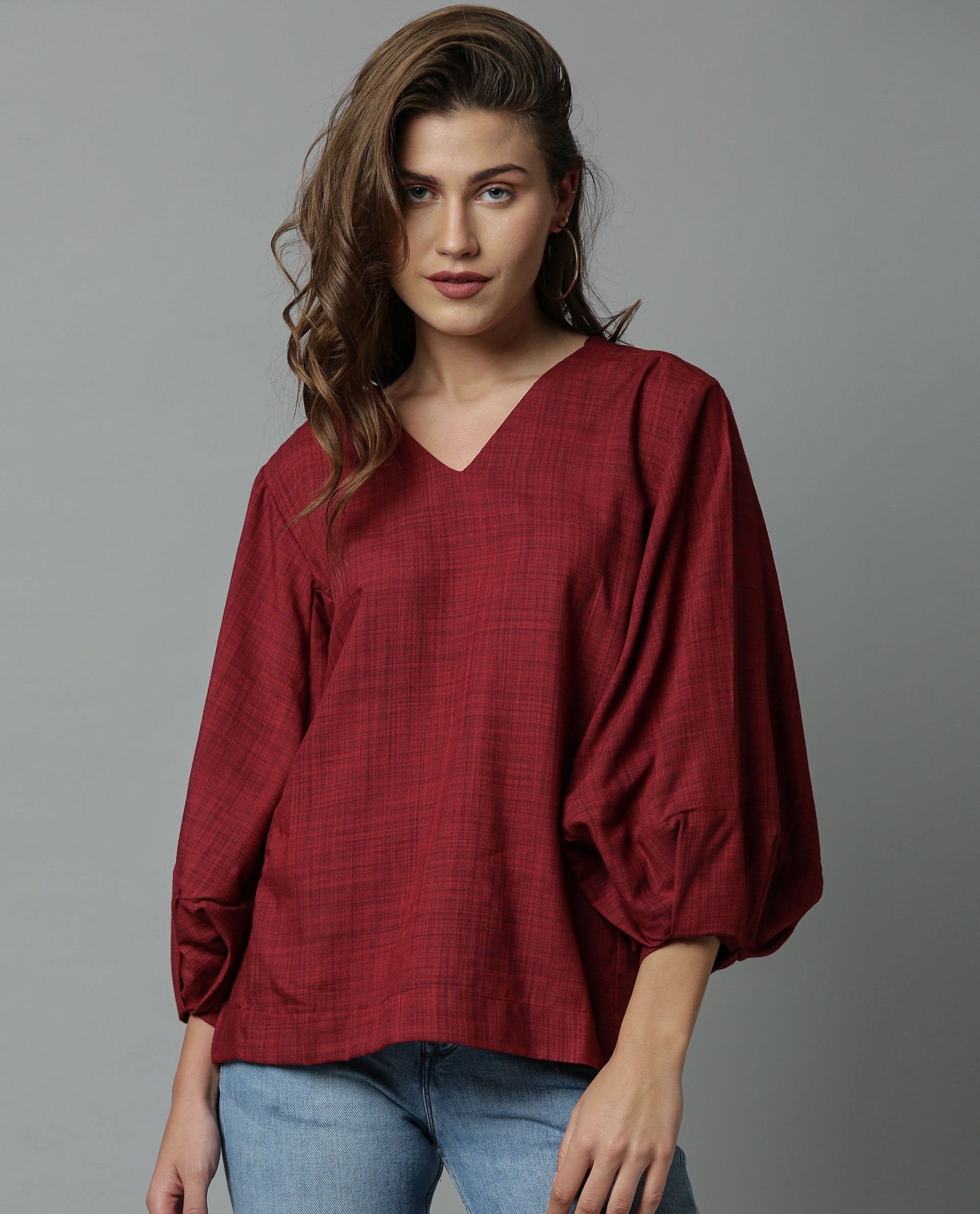 Rareism Women Amuse Maroon Top Full Sleeves Solid