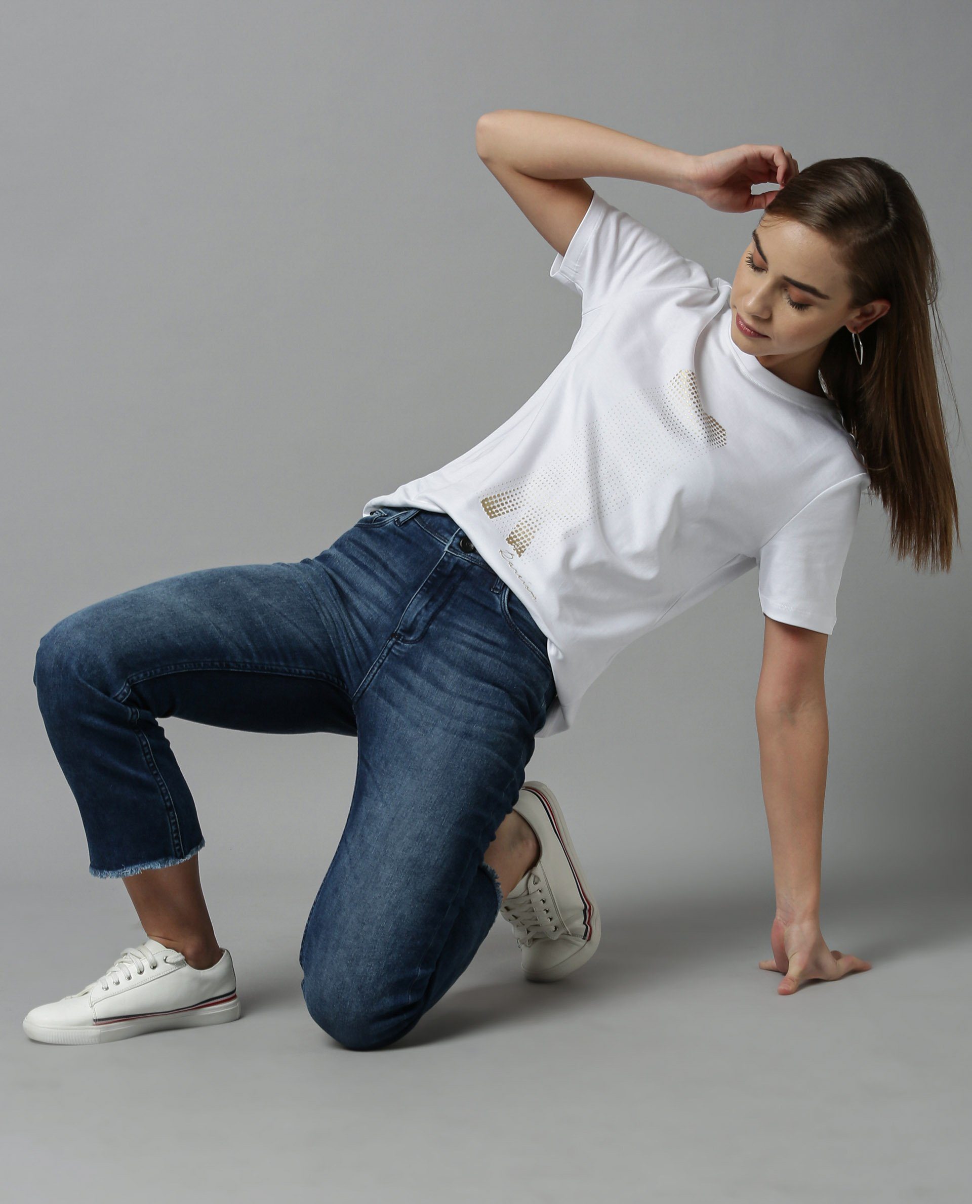 Rareism Women Basic Tee White Top Short Sleeves