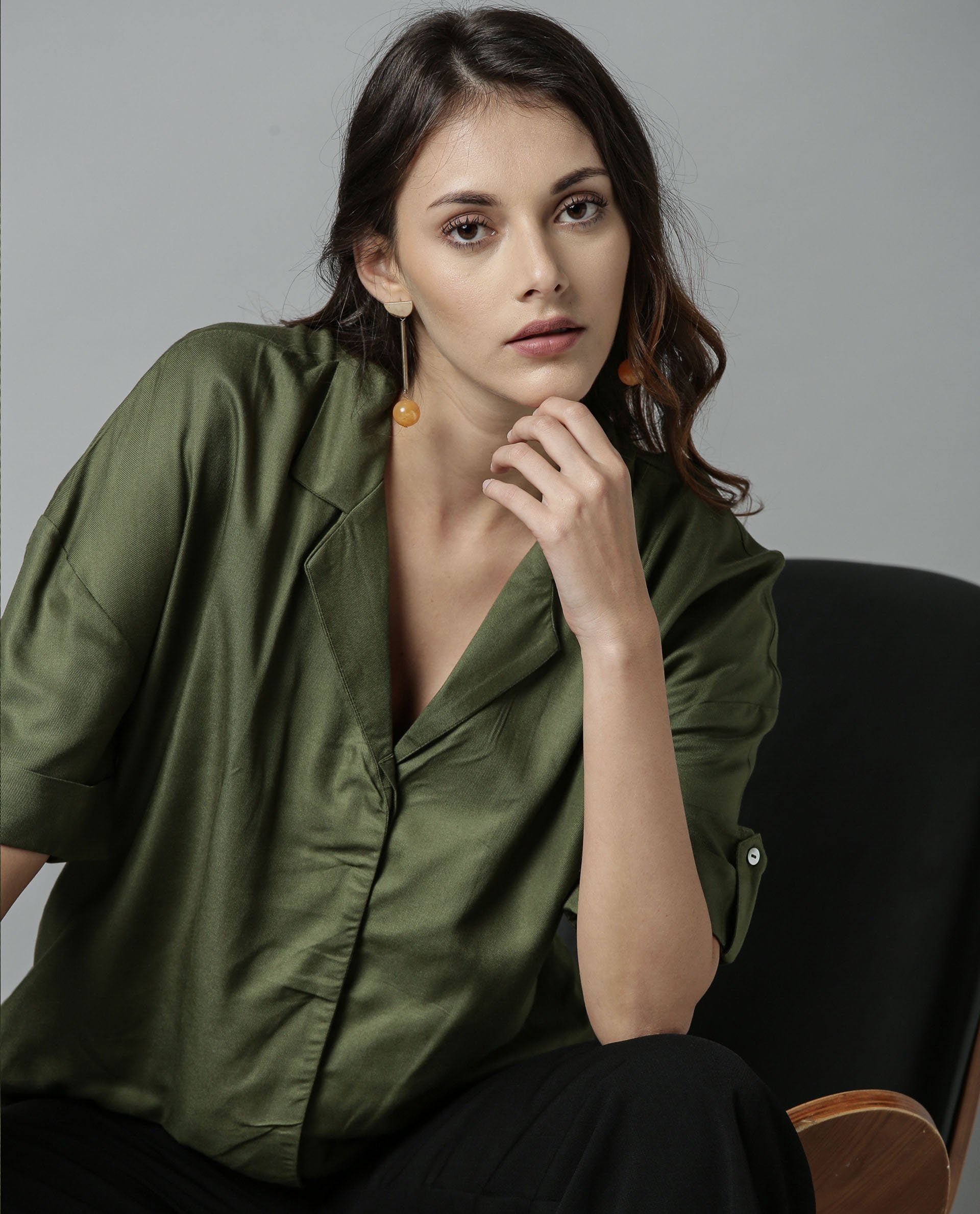 Rareism Women Percy Green Top Short Sleeves Solid