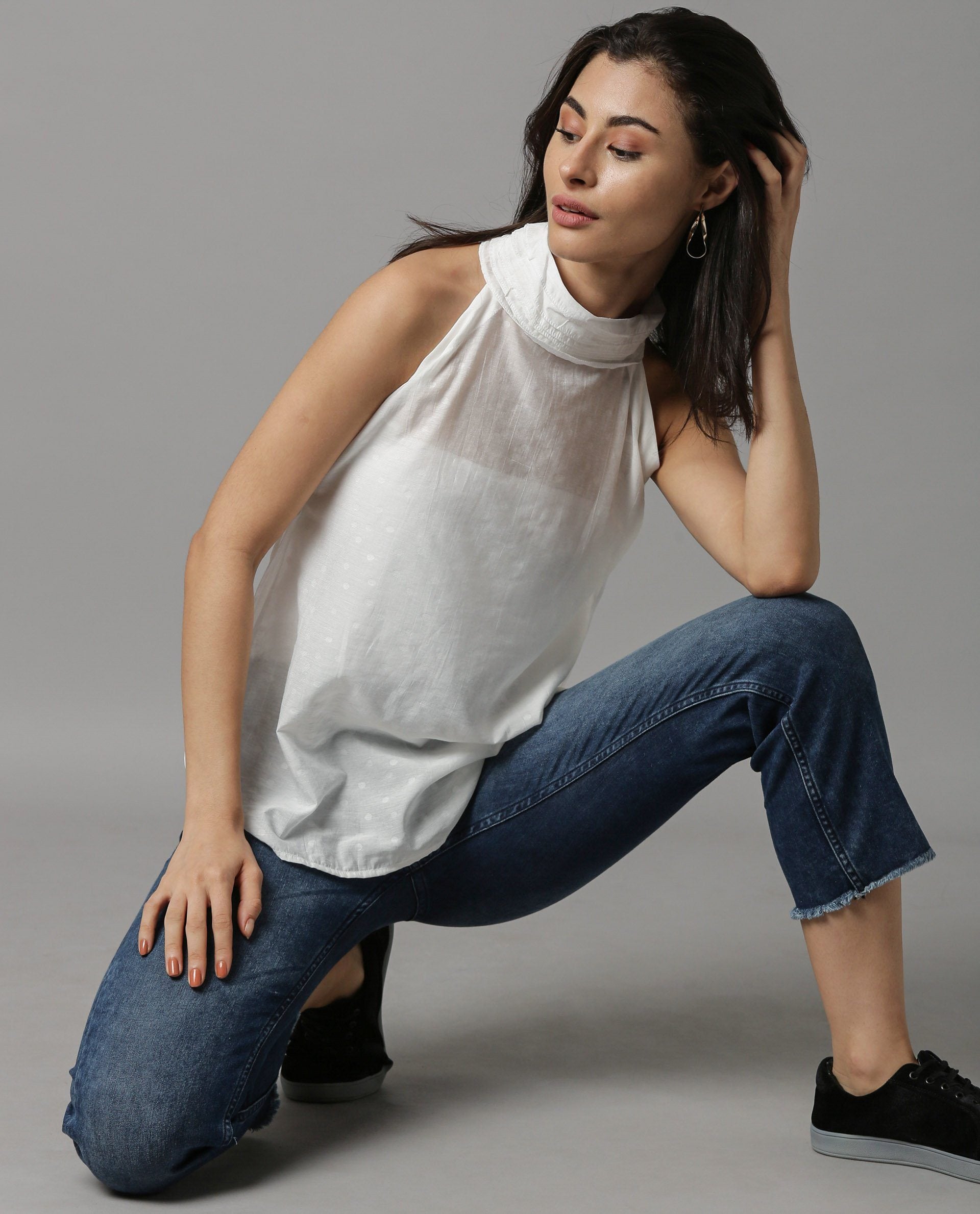 Rareism Women Feather White Top Sleeveless