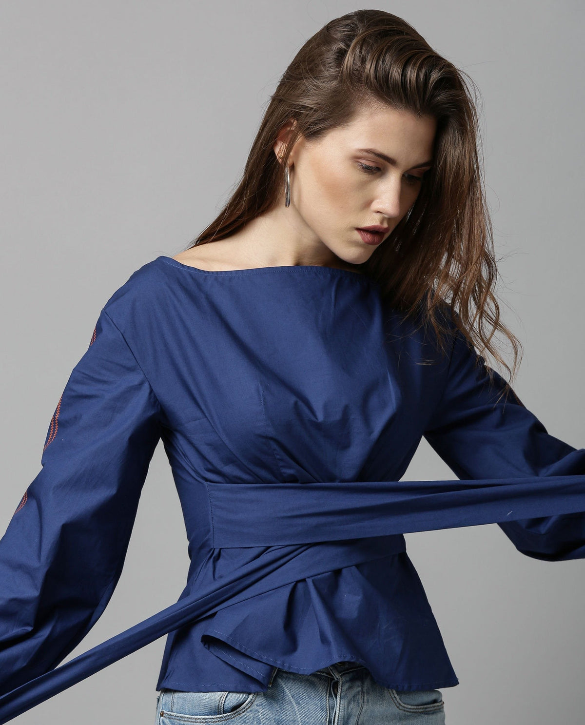 Rareism Women Tulip-Rz Blue Top Full Sleeves Solid