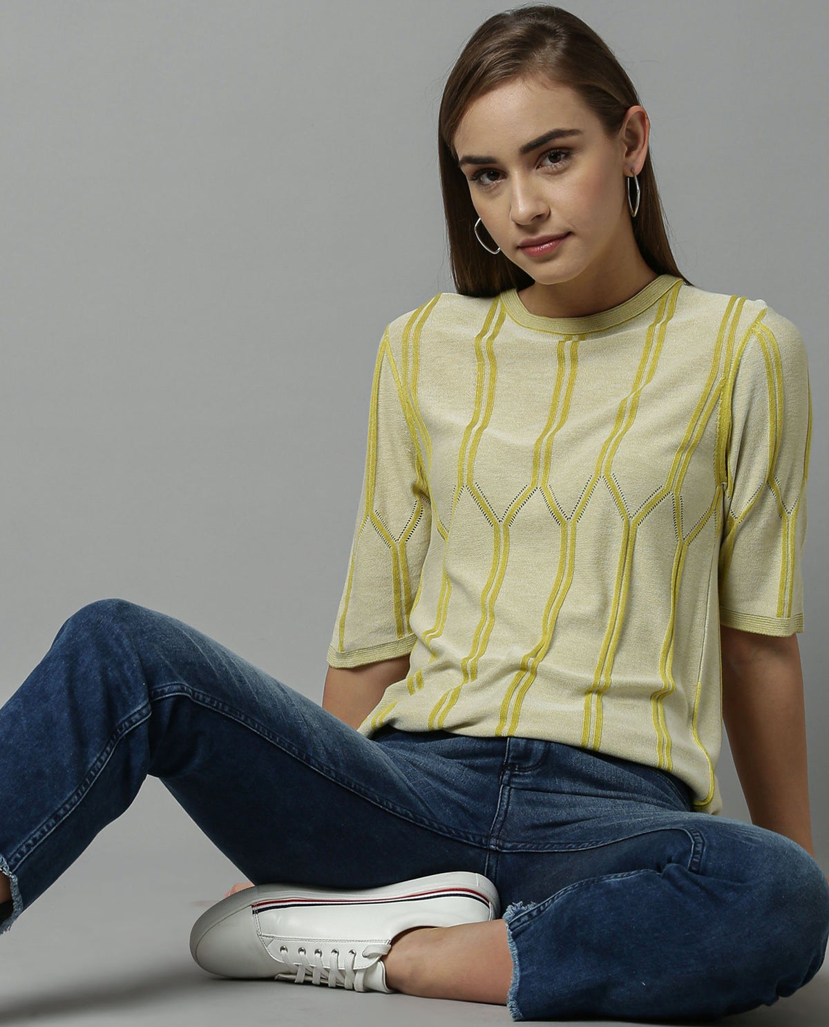 Rareism Women Orate Yellow Top Short Sleeves