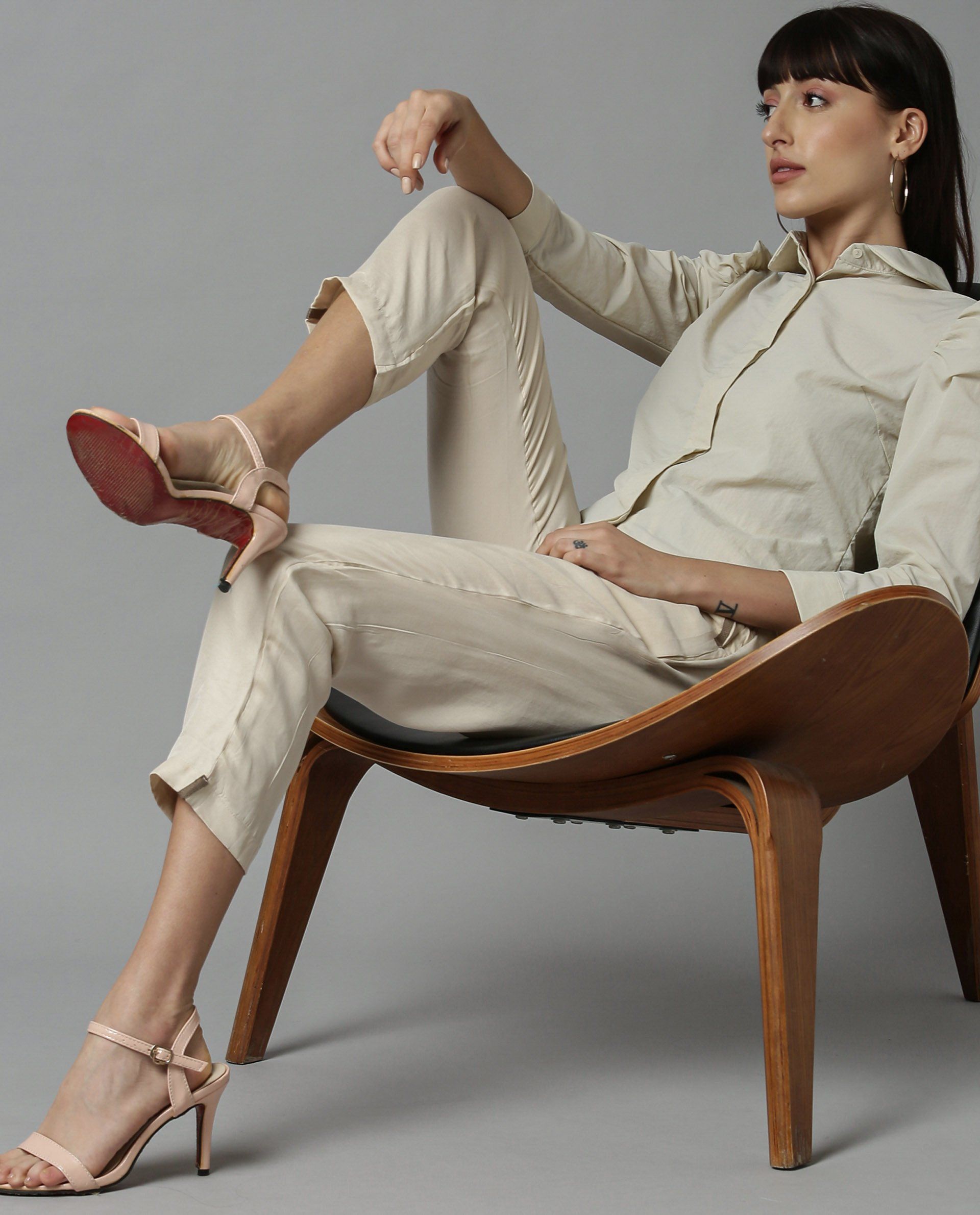 Rareism Women Tesla Beige Top Full Sleeves Solid
