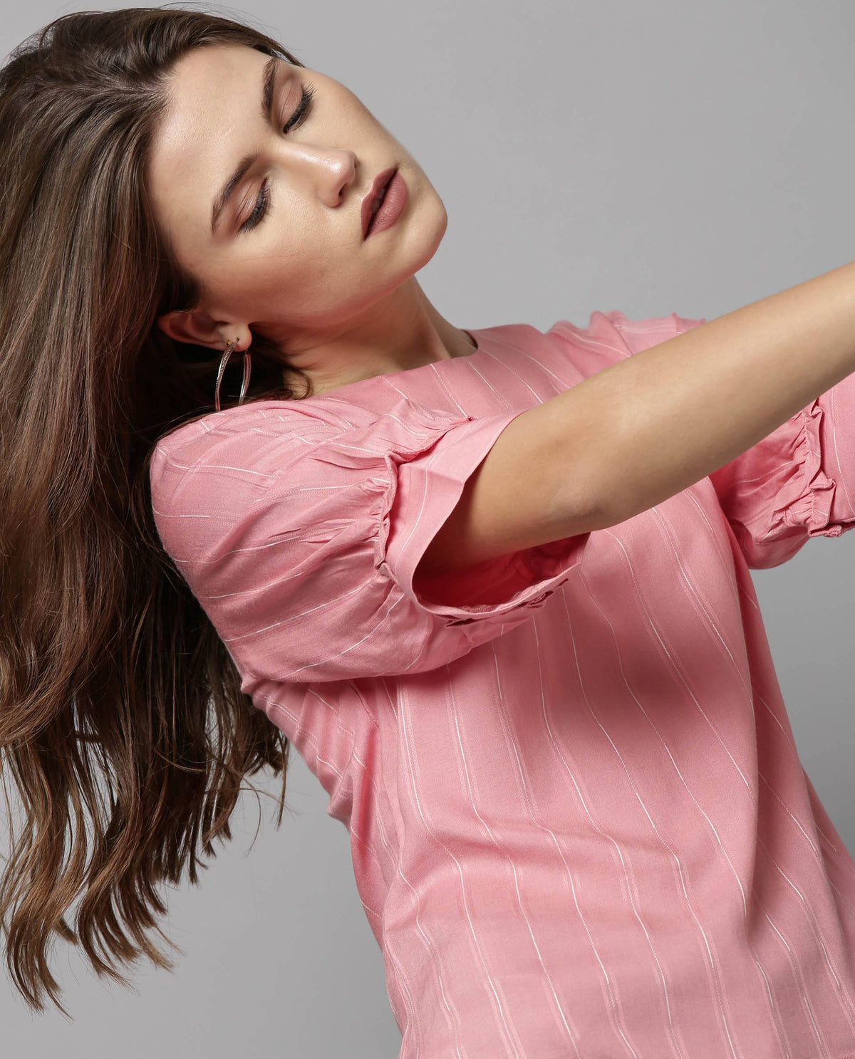 Rareism Women Mend Pink Top Short Sleeves Stripe