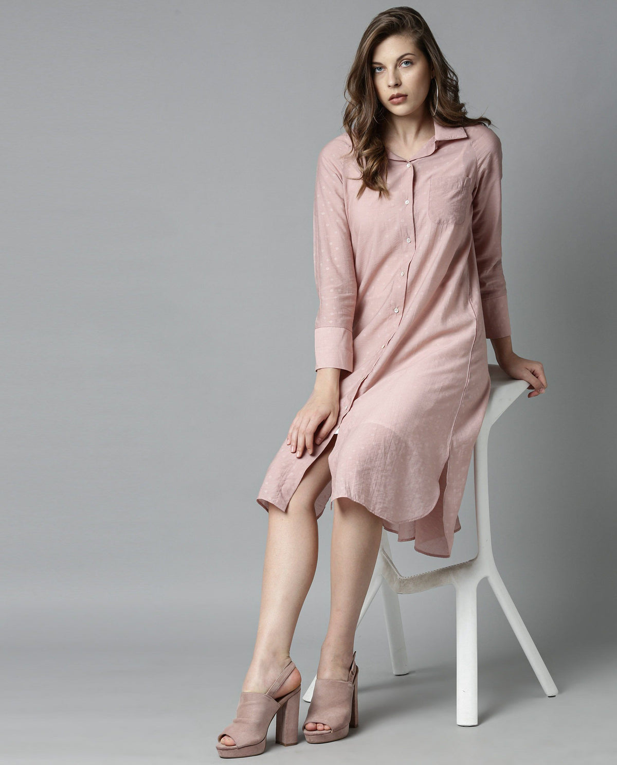 Rareism Women Akia Pink Dress Full Sleeves Solid