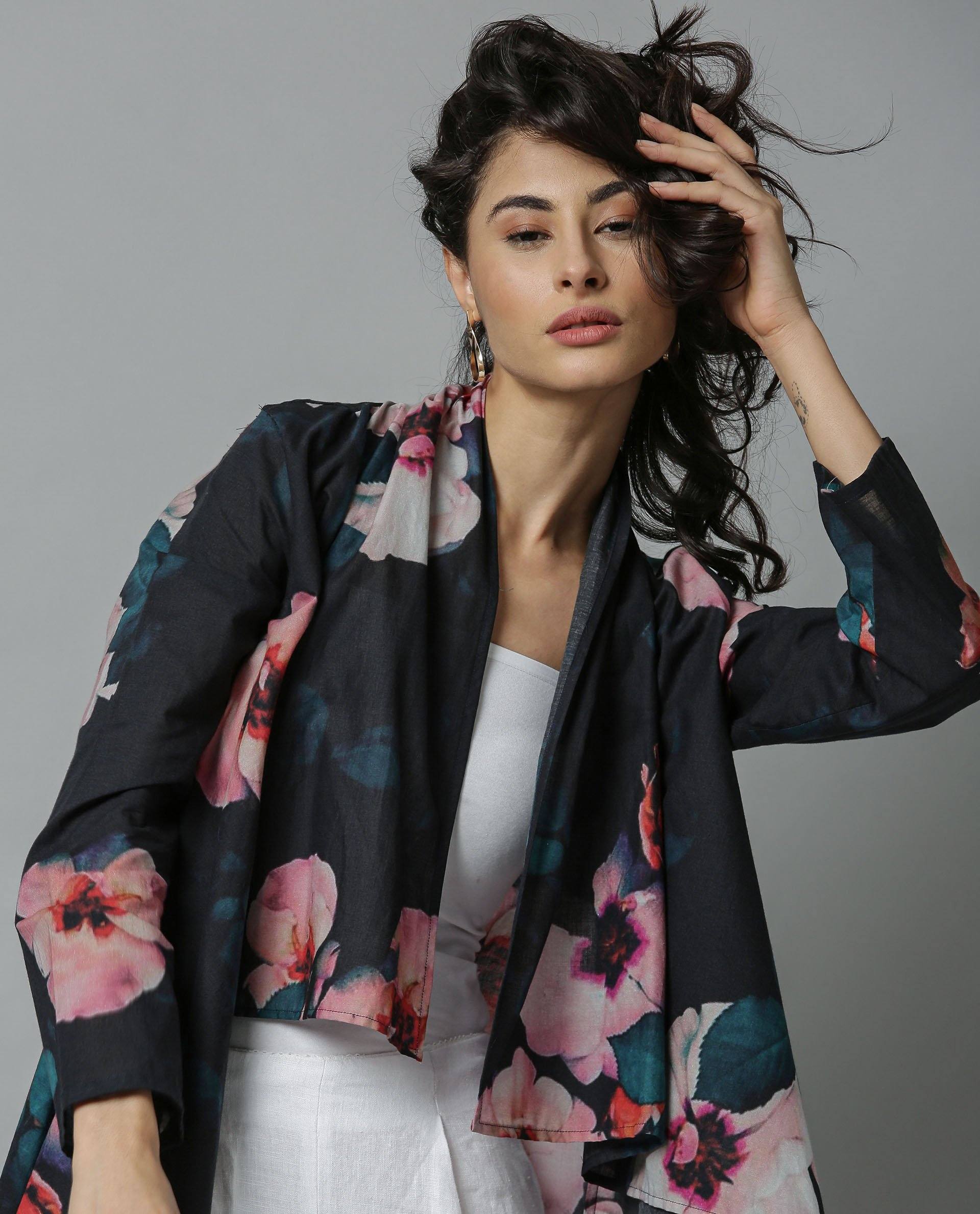 Rareism Women Vini Black Overlayer Full Sleeves Printed