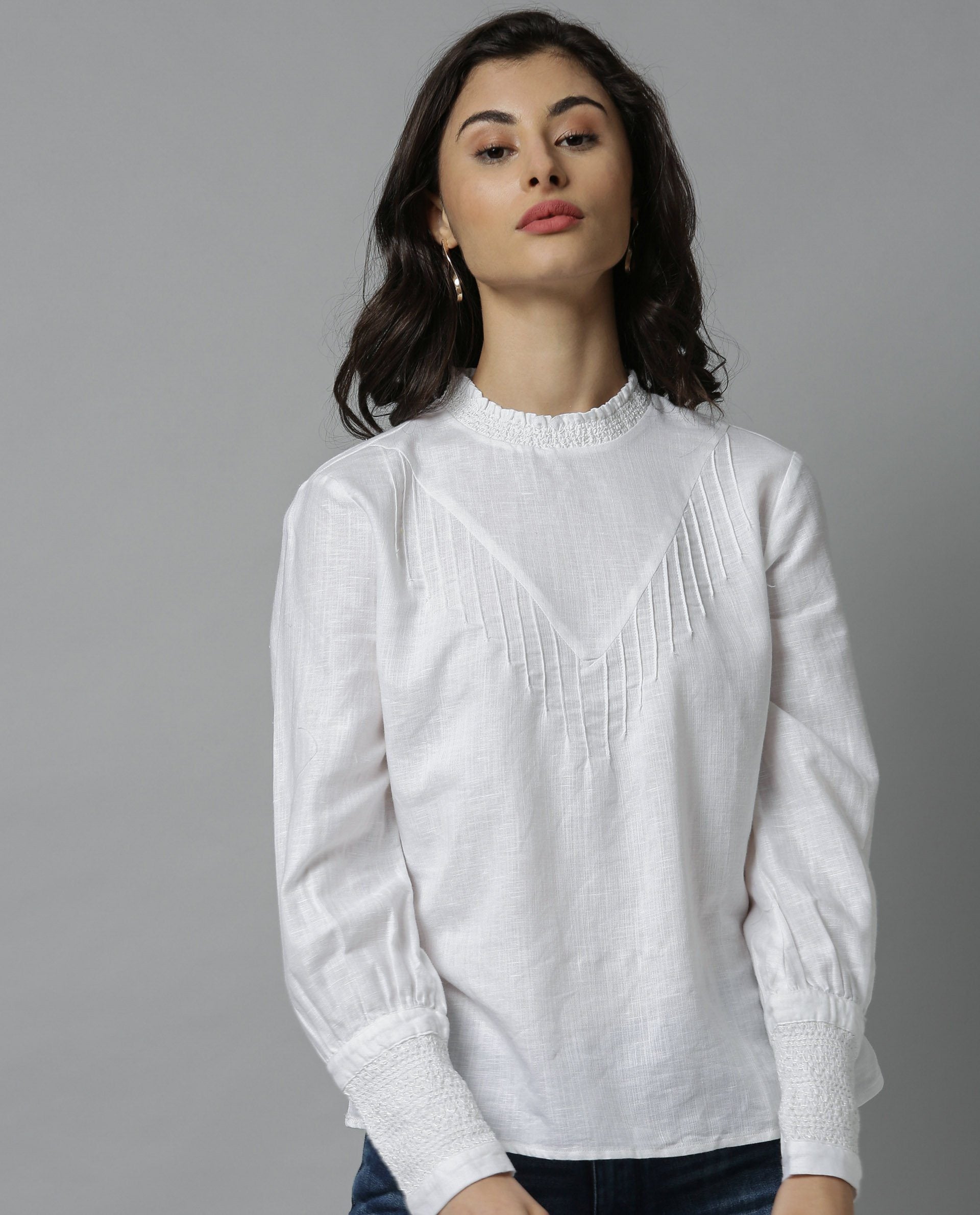 Rareism Women Dandellion White Top Full Sleeves