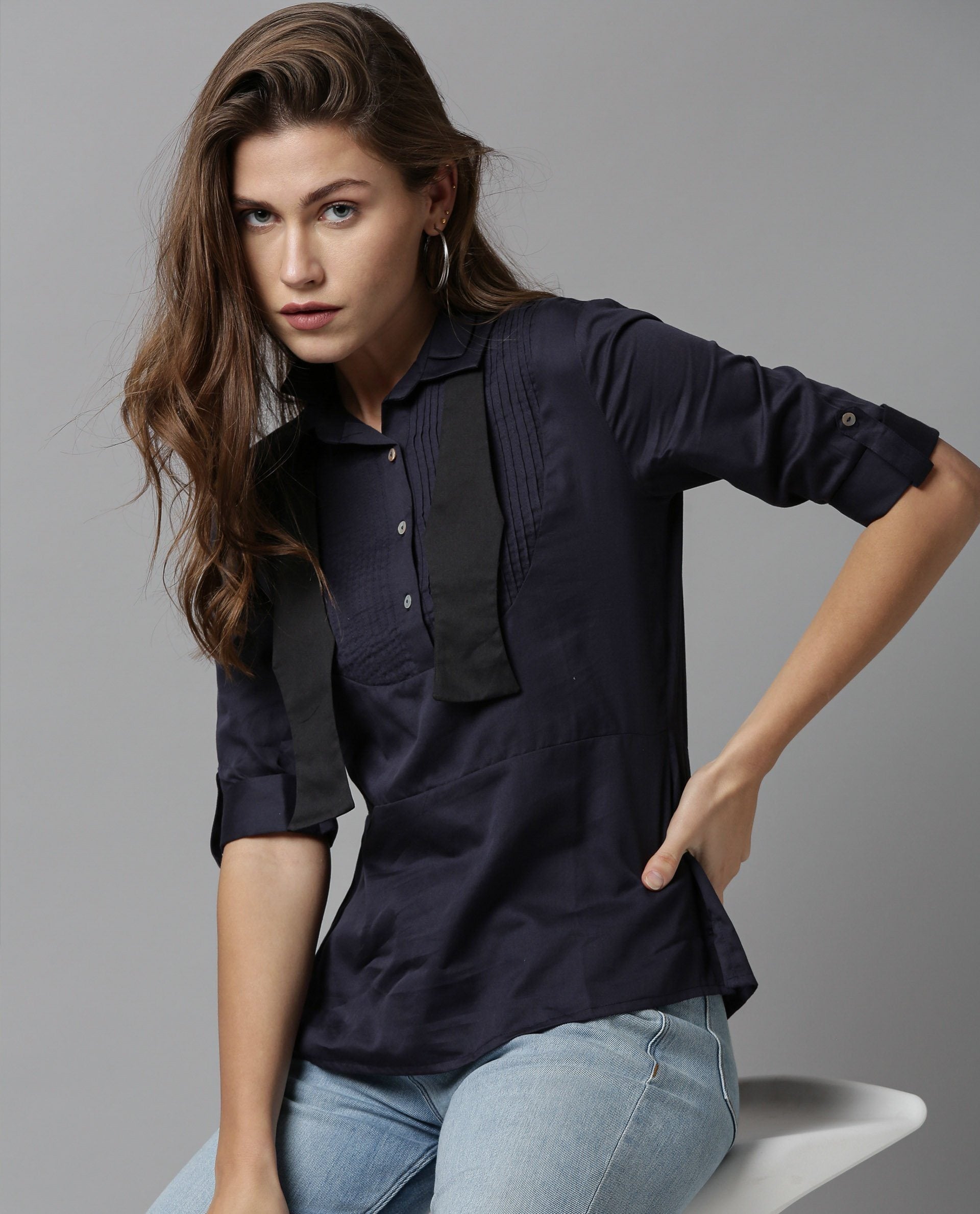 Rareism Women Oscar Navy Top Full Sleeves