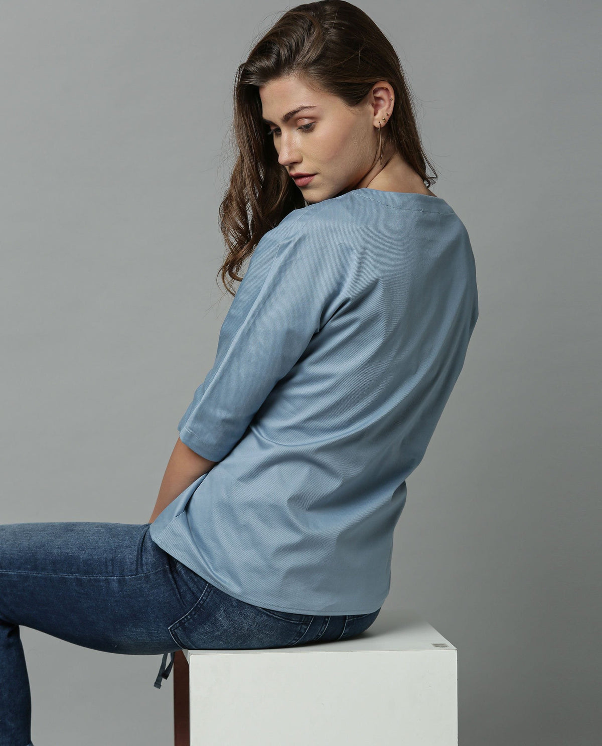 Rareism Women Fenny Blue Top Short Sleeves Solid