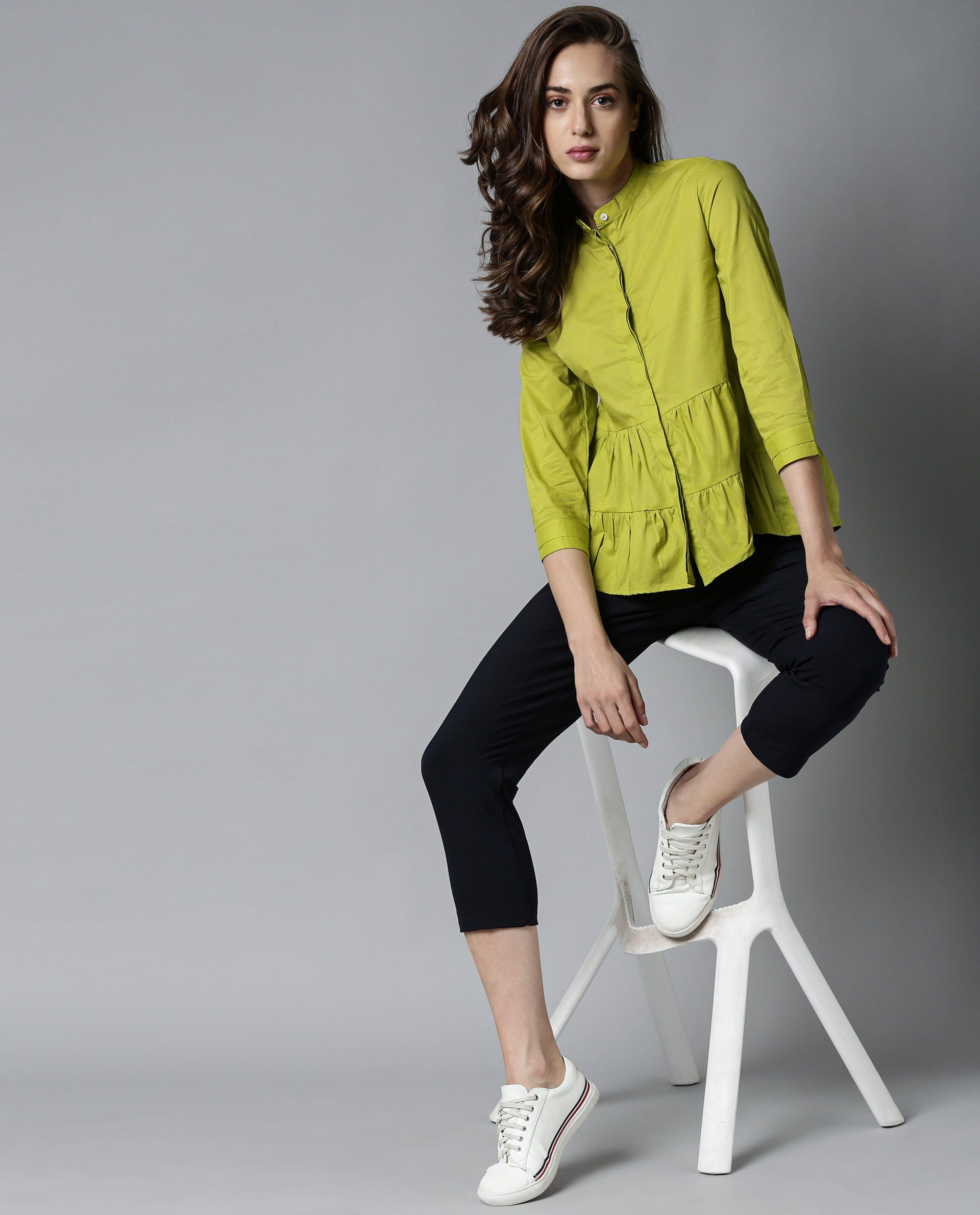Rareism Women Voka Green Top Full Sleeves Solid