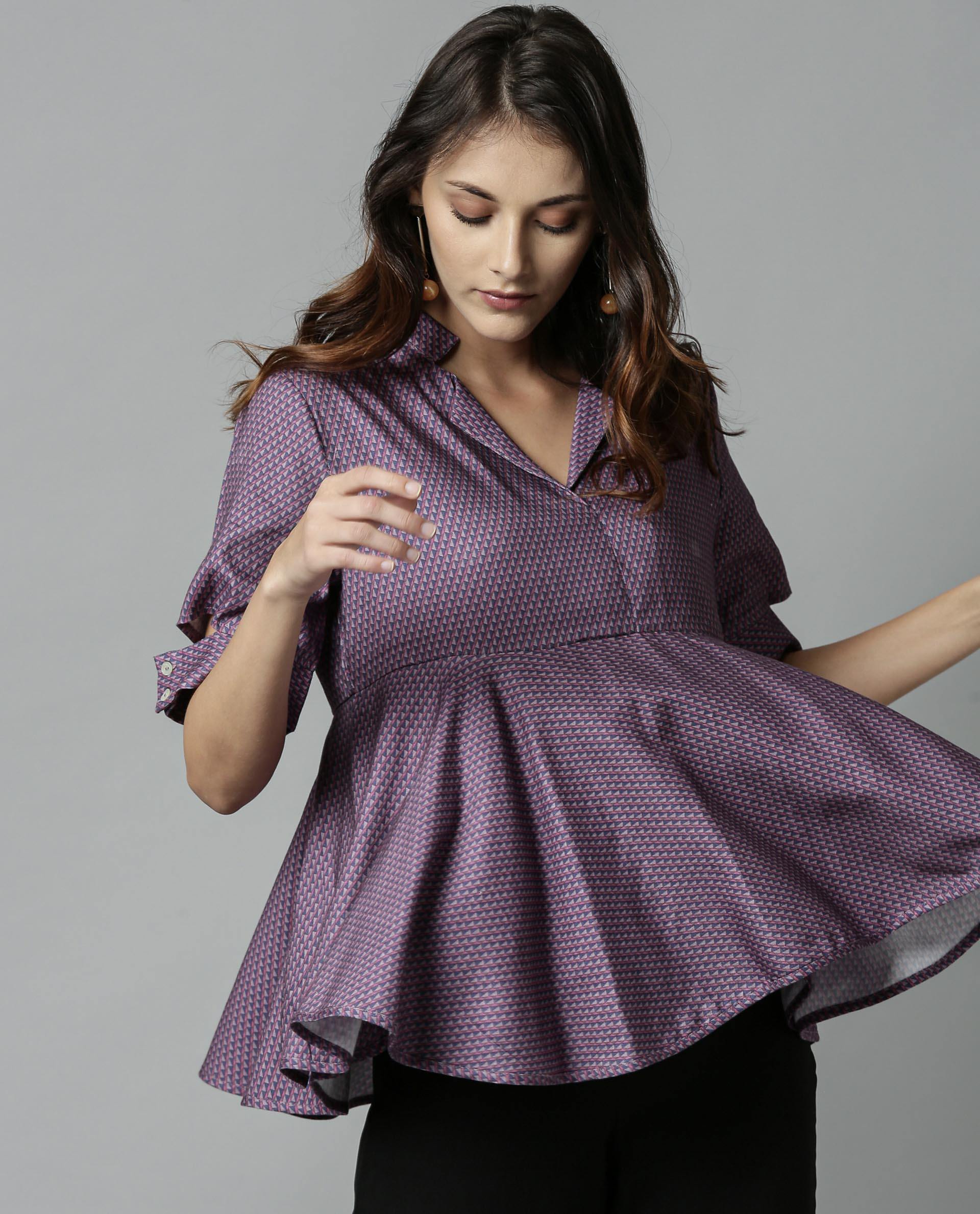 Rareism Women Agnes Pink Top Short Sleeves Printed