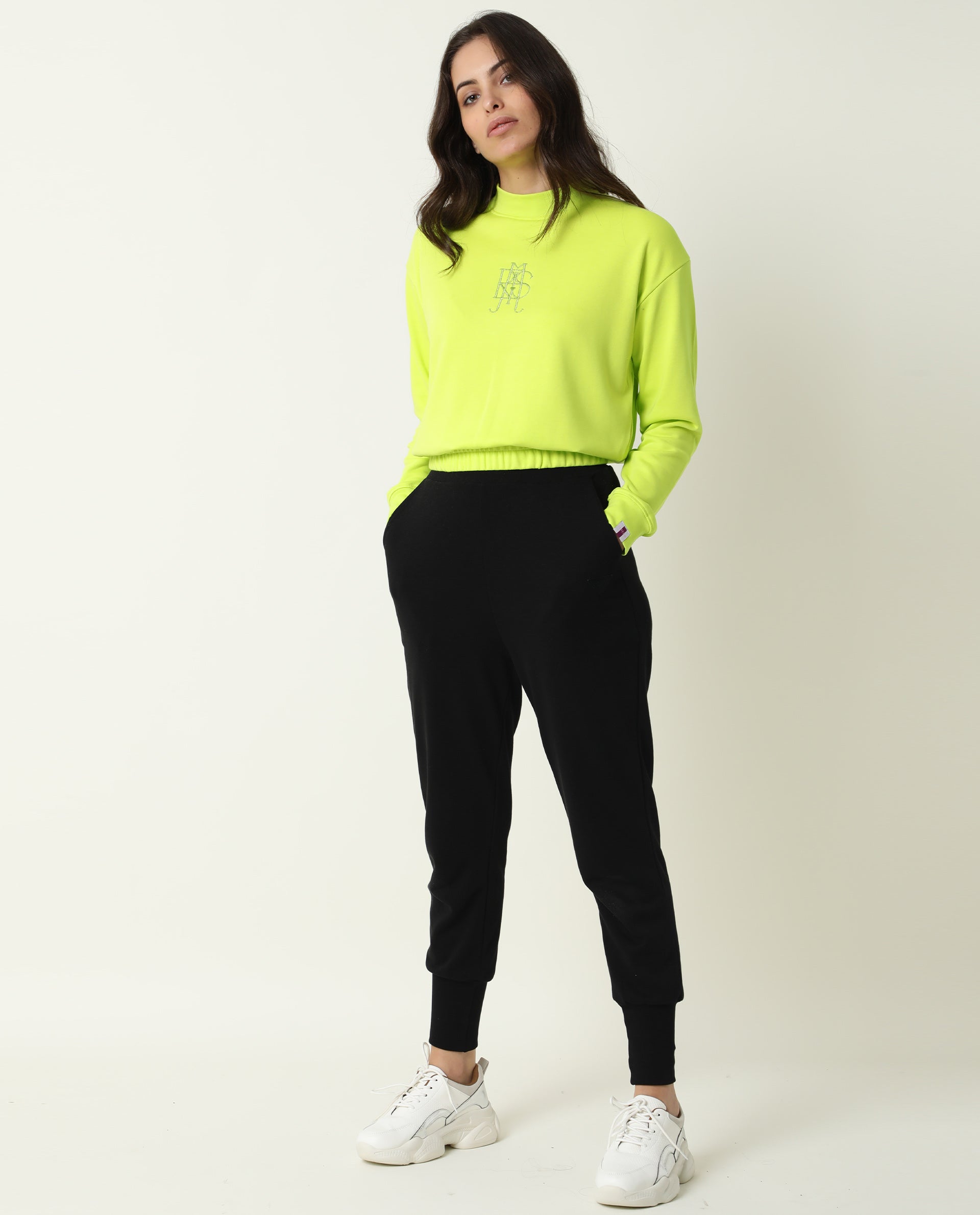 Rareism Womens Coyne Green Sweatshirt Cotton Fabric Relaxed Fit Full Sleeve High Neck