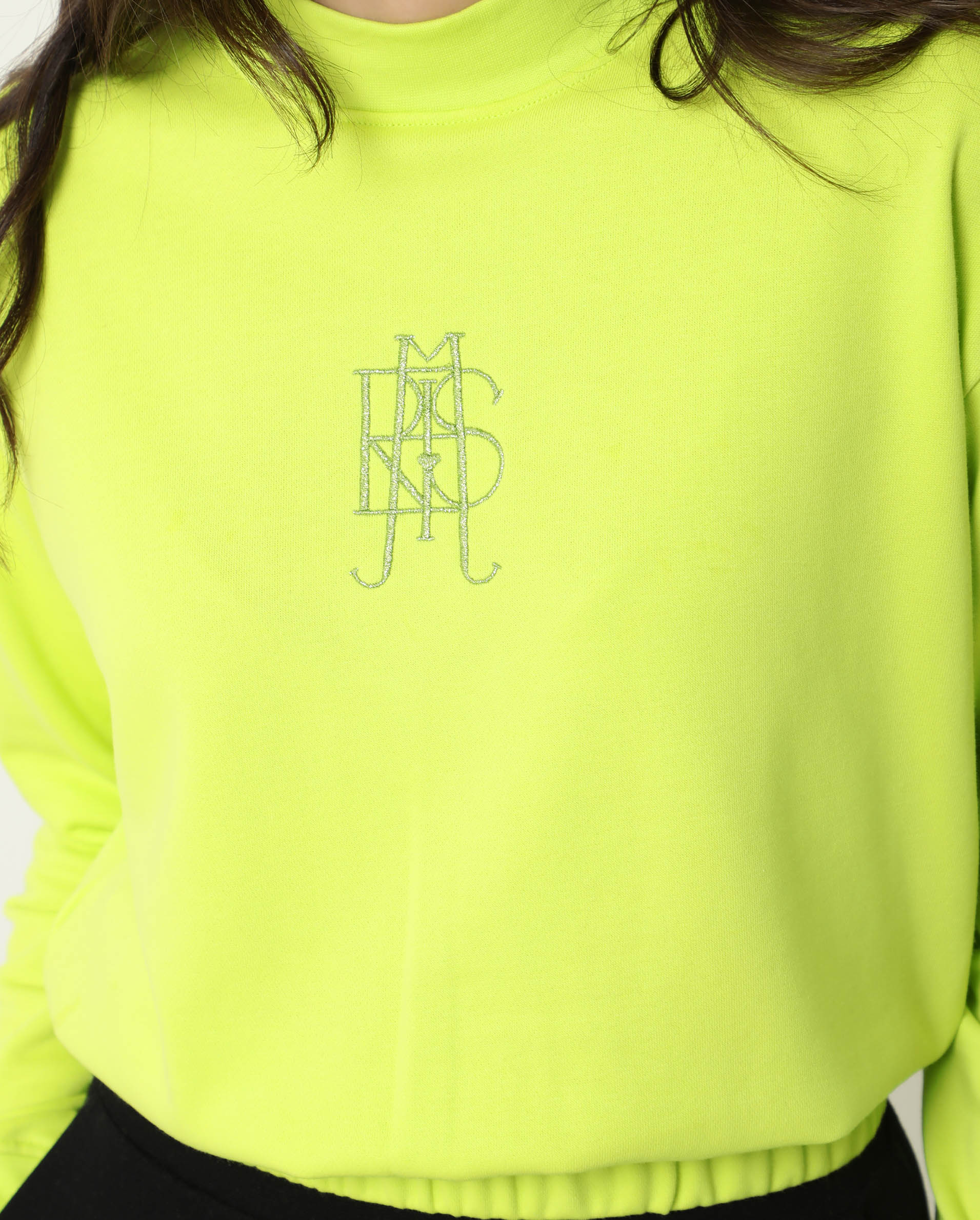 Rareism Womens Coyne Green Sweatshirt Cotton Fabric Relaxed Fit Full Sleeve High Neck