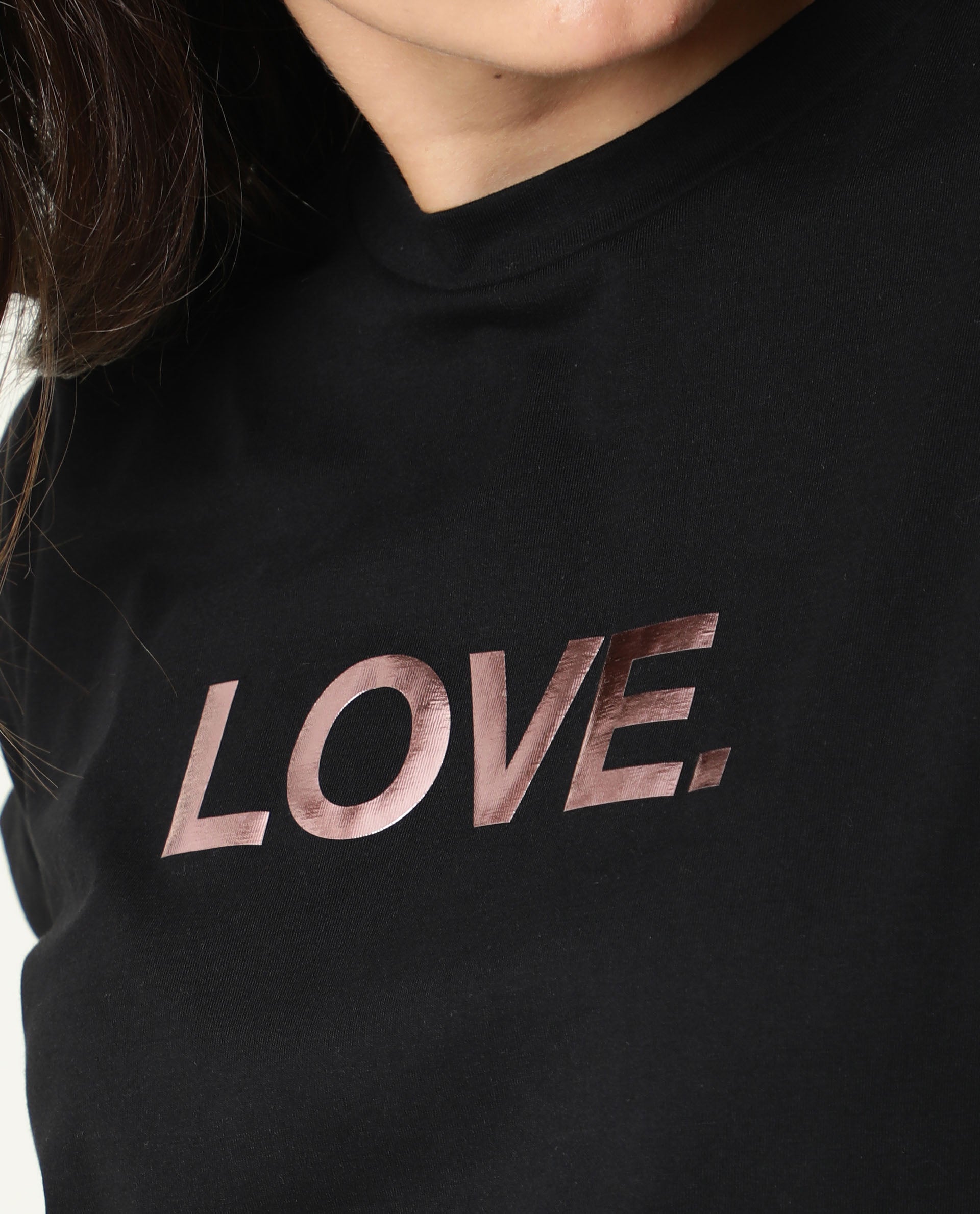 Rareism Womens Mild Black T-Shirt Cotton Fabric Regular Fit Extended Sleeves Crew Neck