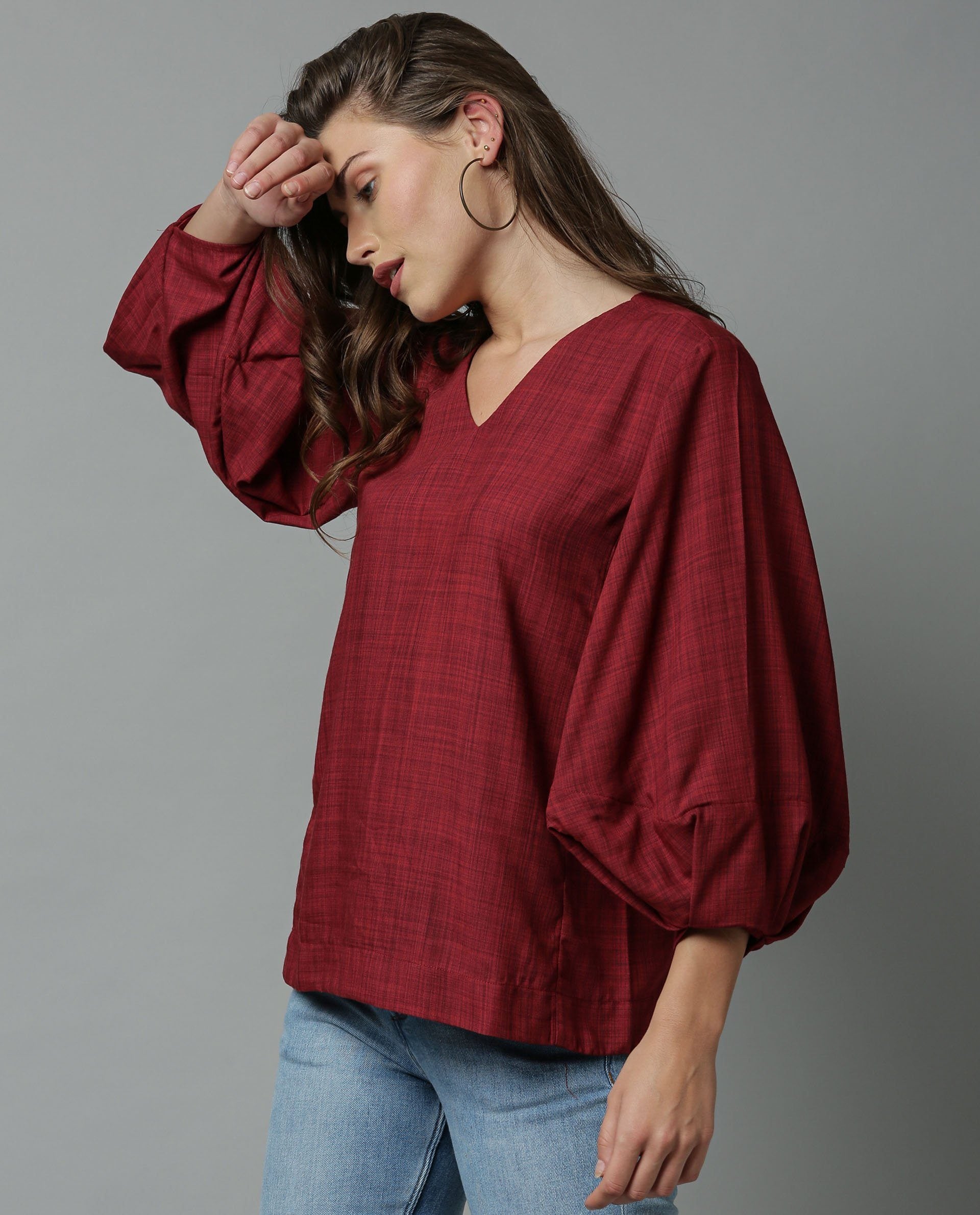 Rareism Women Amuse Maroon Top Full Sleeves Solid
