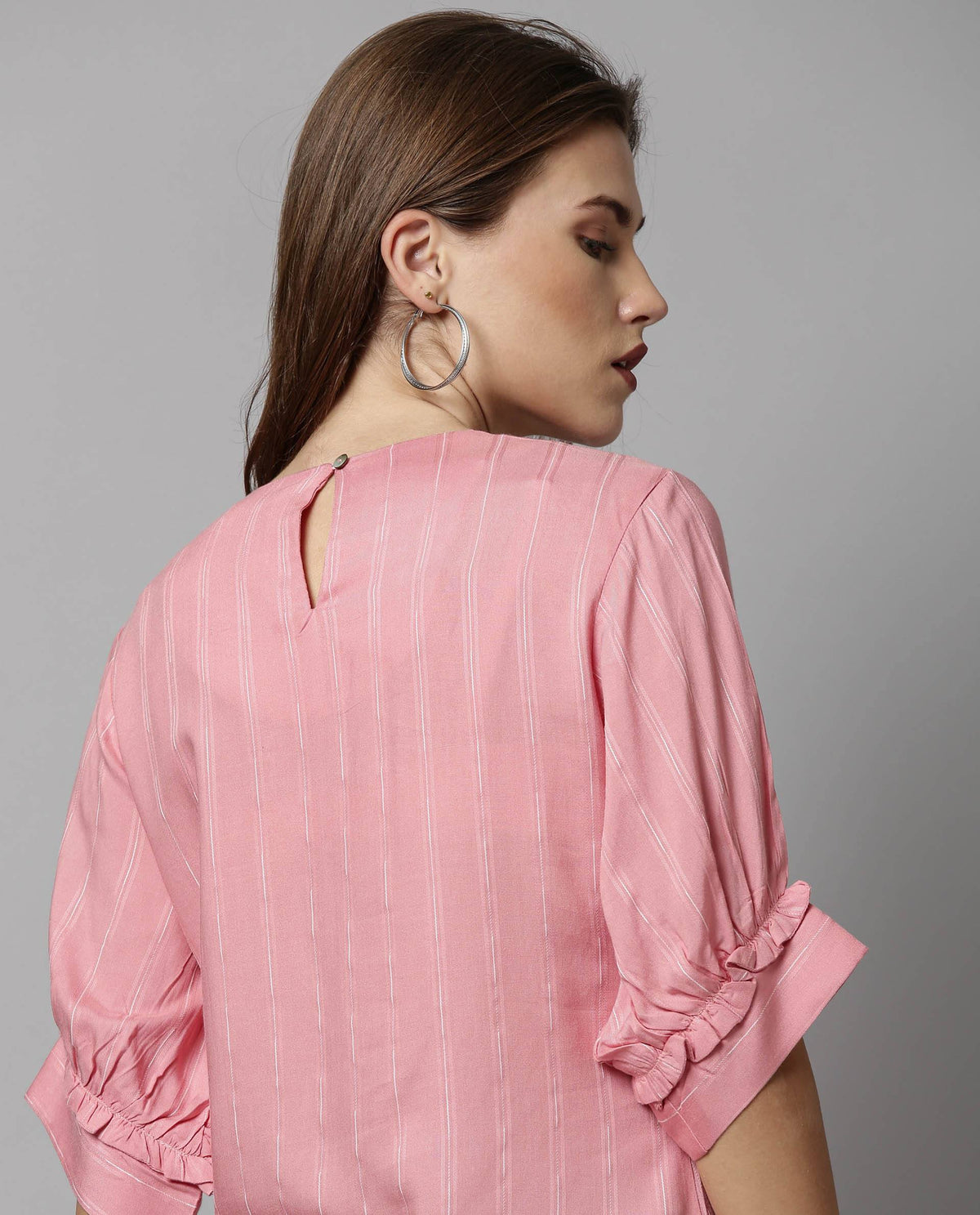 Rareism Women Mend Pink Top Short Sleeves Stripe