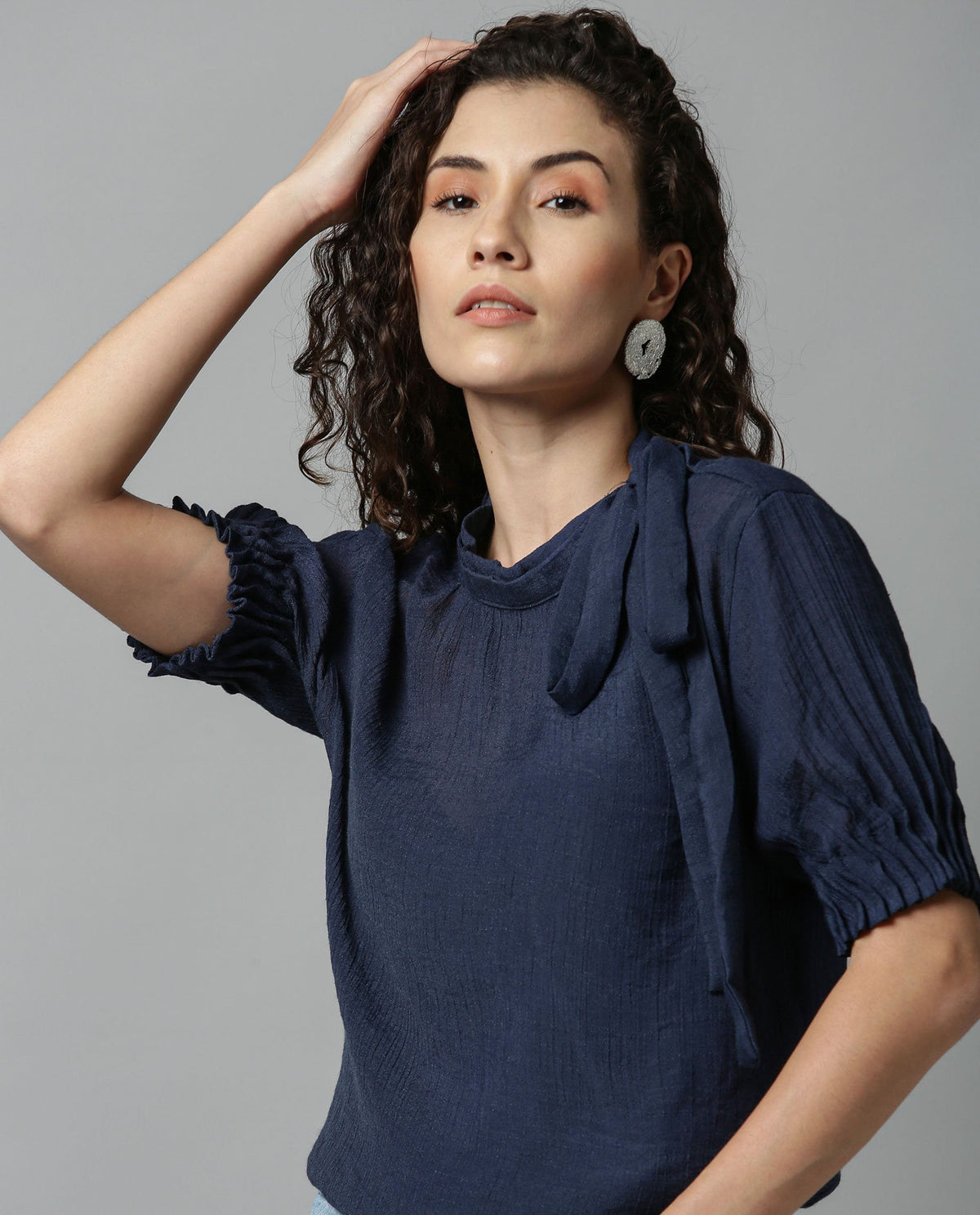 Rareism Women Sparrow Navy Top Short Sleeves