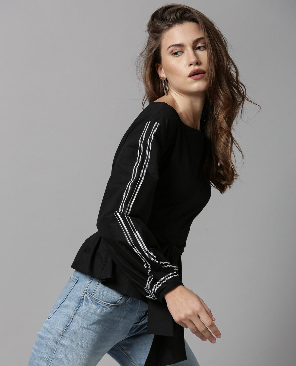 Rareism Women Tulip-Rz Black Top Full Sleeves Solid
