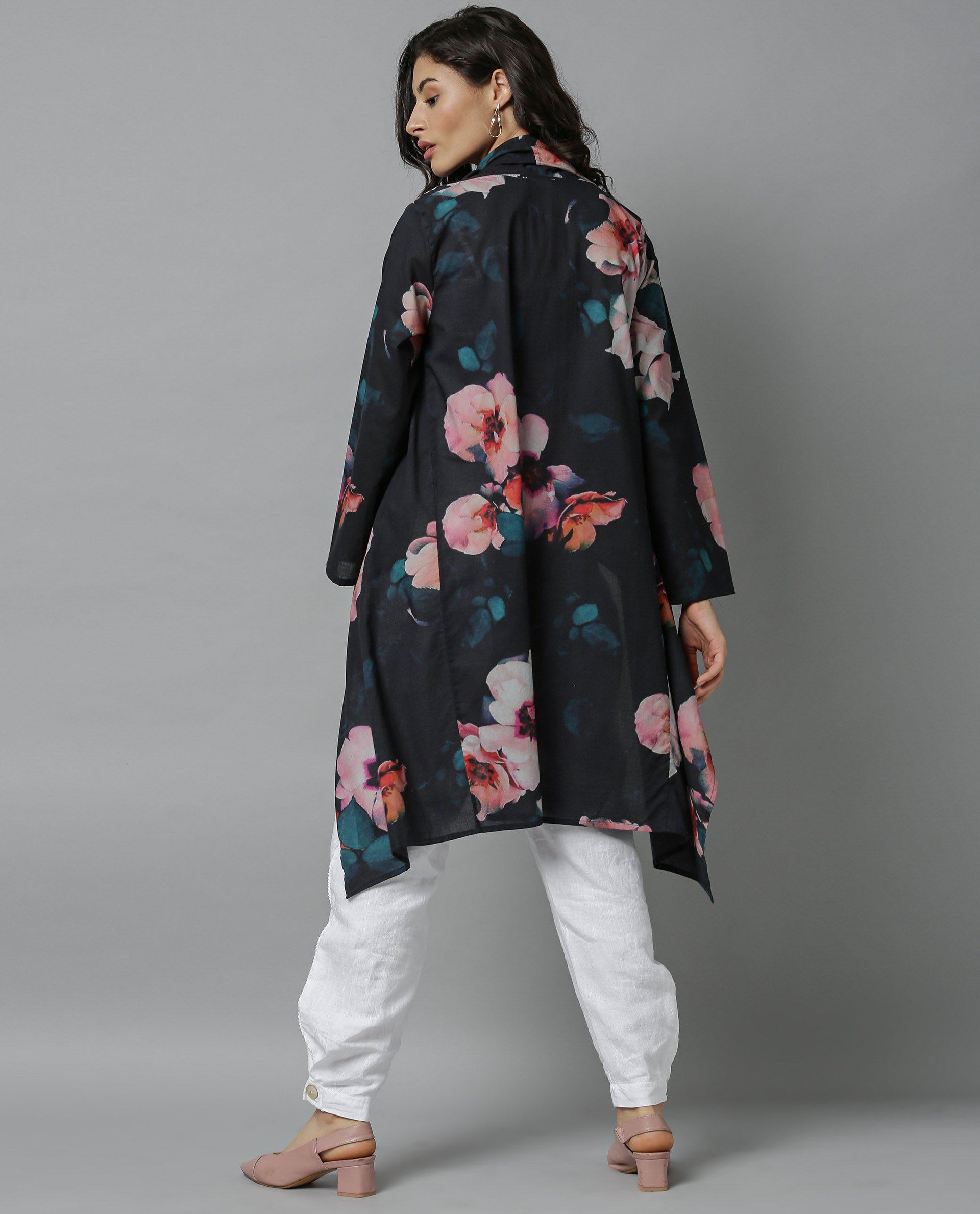 Rareism Women Vini Black Overlayer Full Sleeves Printed