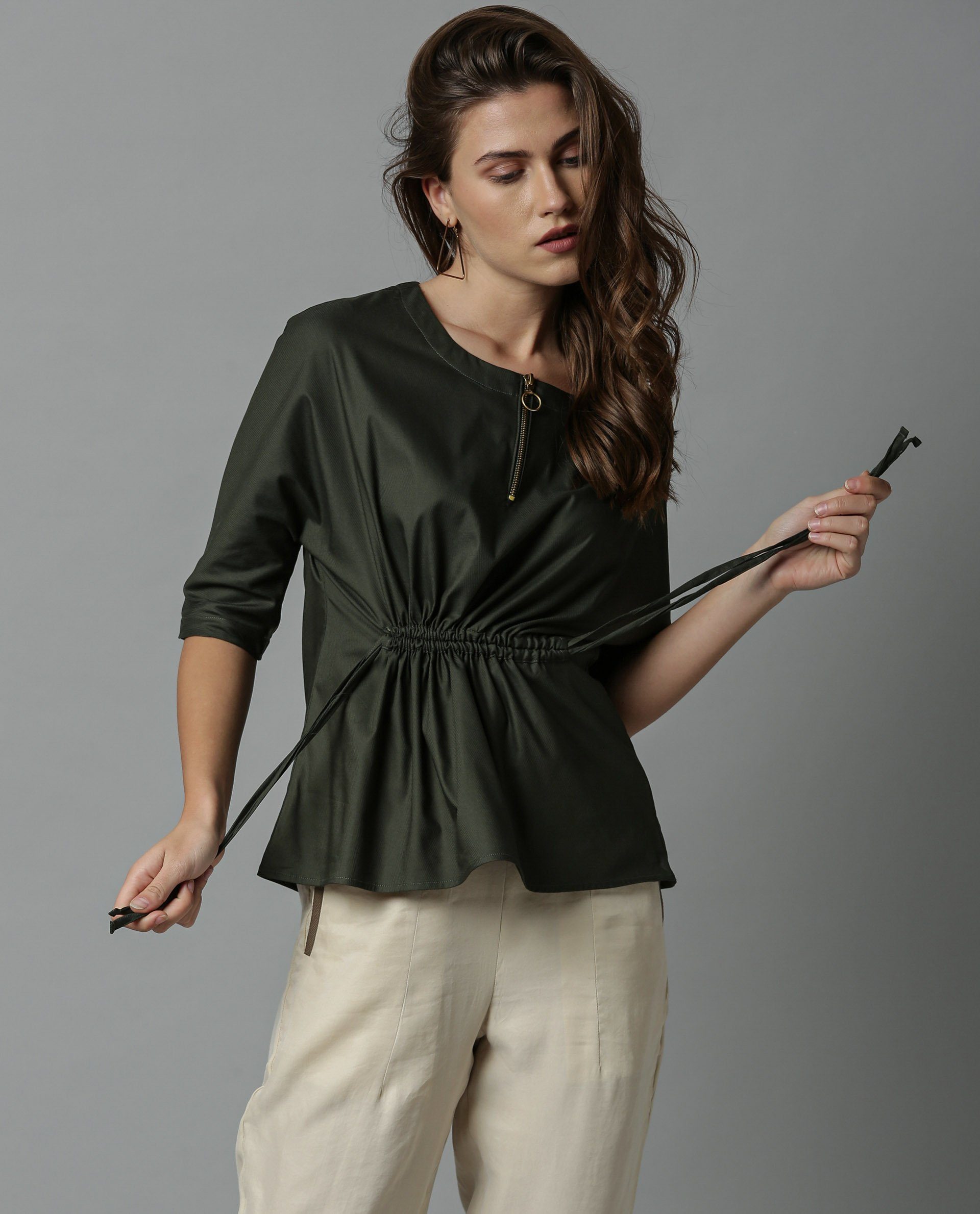 Rareism Women Fenny Green Top Short Sleeves Solid