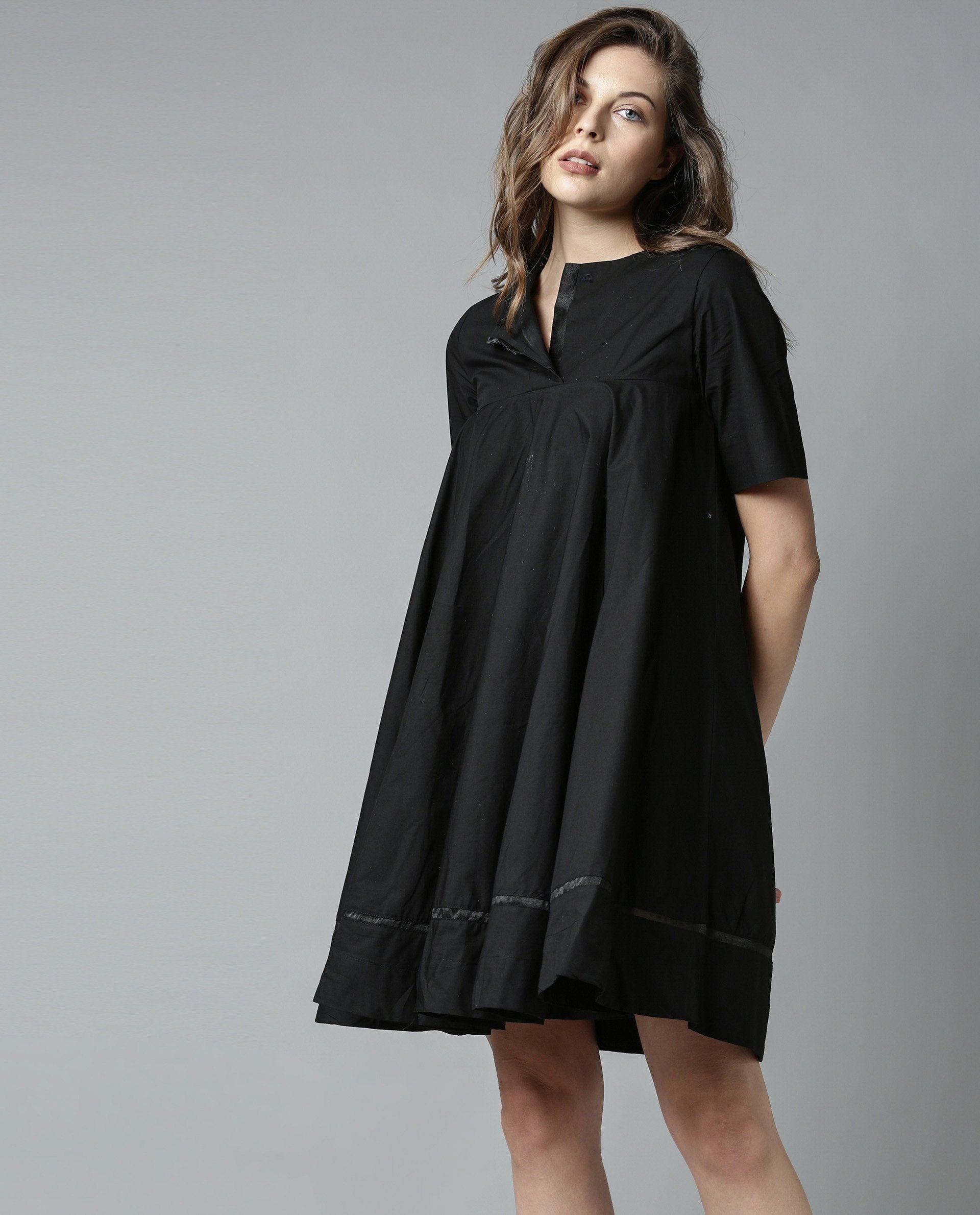 Rareism Women 45200 Black Dress Short Sleeves
