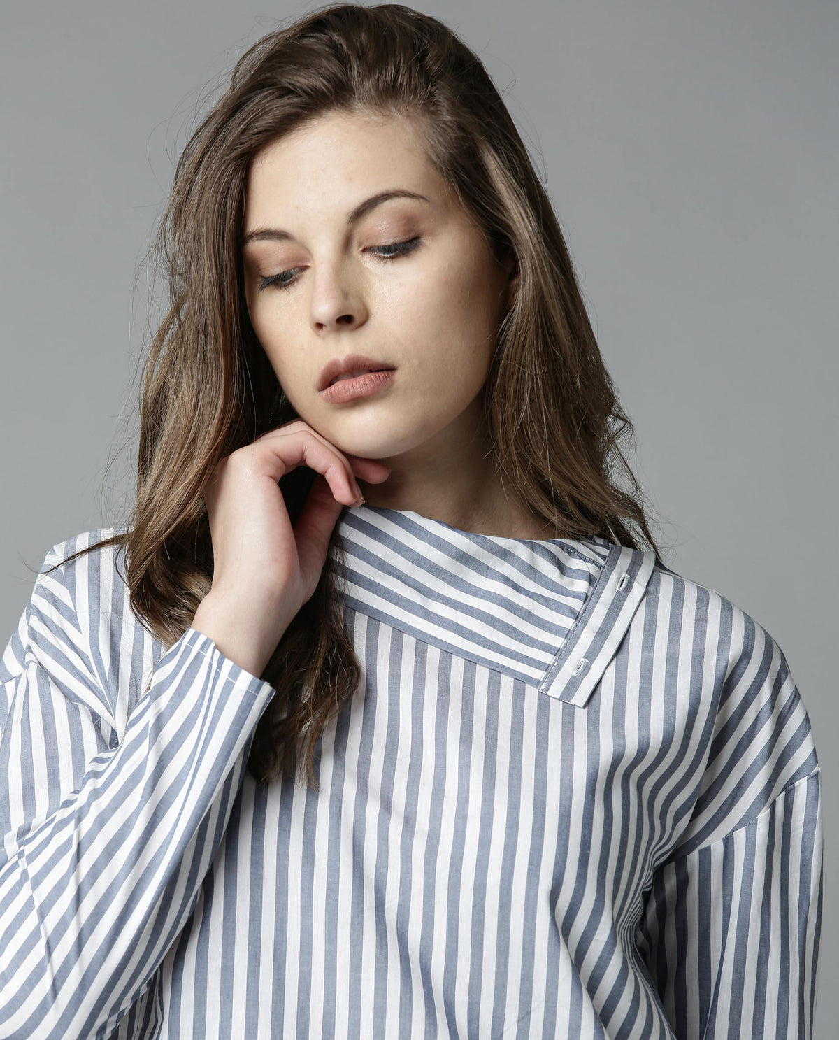 Rareism Women Elios Navy Top Full Sleeves Stripe