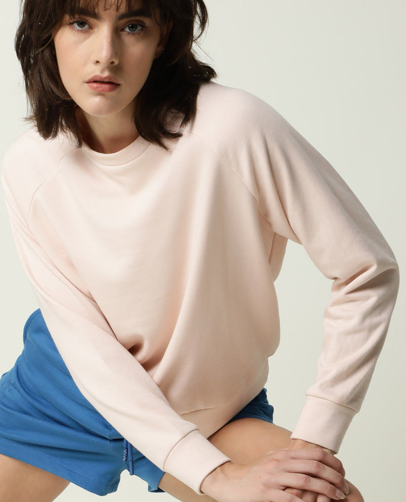 Rareism Women Cax Pink Cotton Blend Fabric Relaxed Fit Full Sleeves Solid Round Neck Sweatshirt