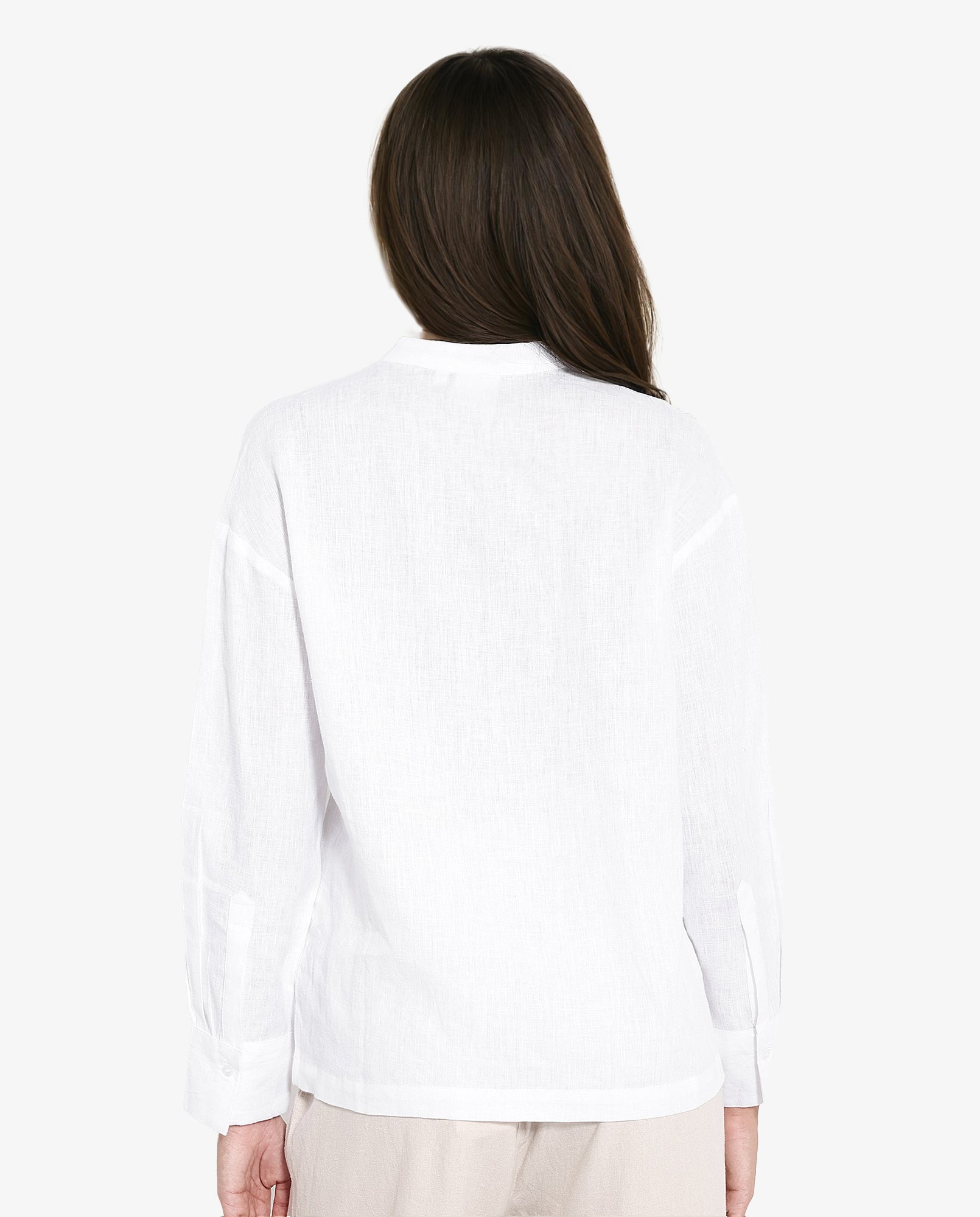 Rareism Women's Aruba White Cotton Linen Drop Collar Plain Cuffed Sleeve Regular Fit Shirt