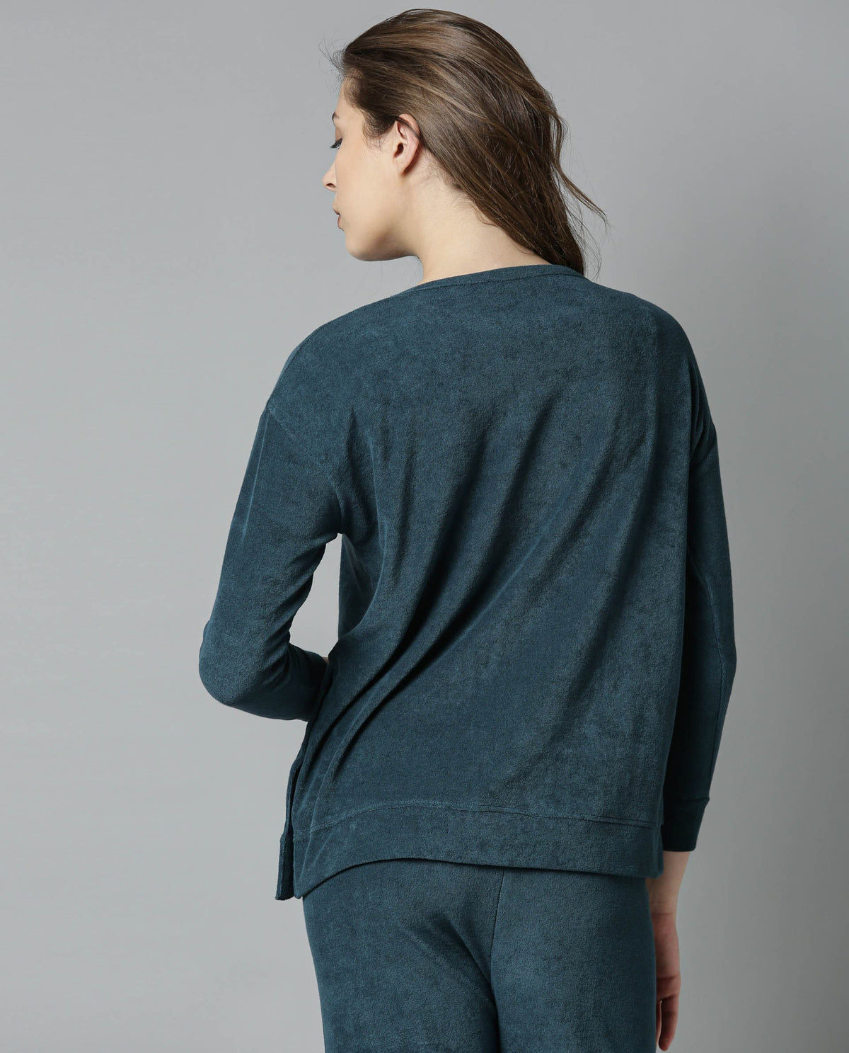 Rareism Women Kozy Blue Top Knit Fabric Full Sleeves Solid