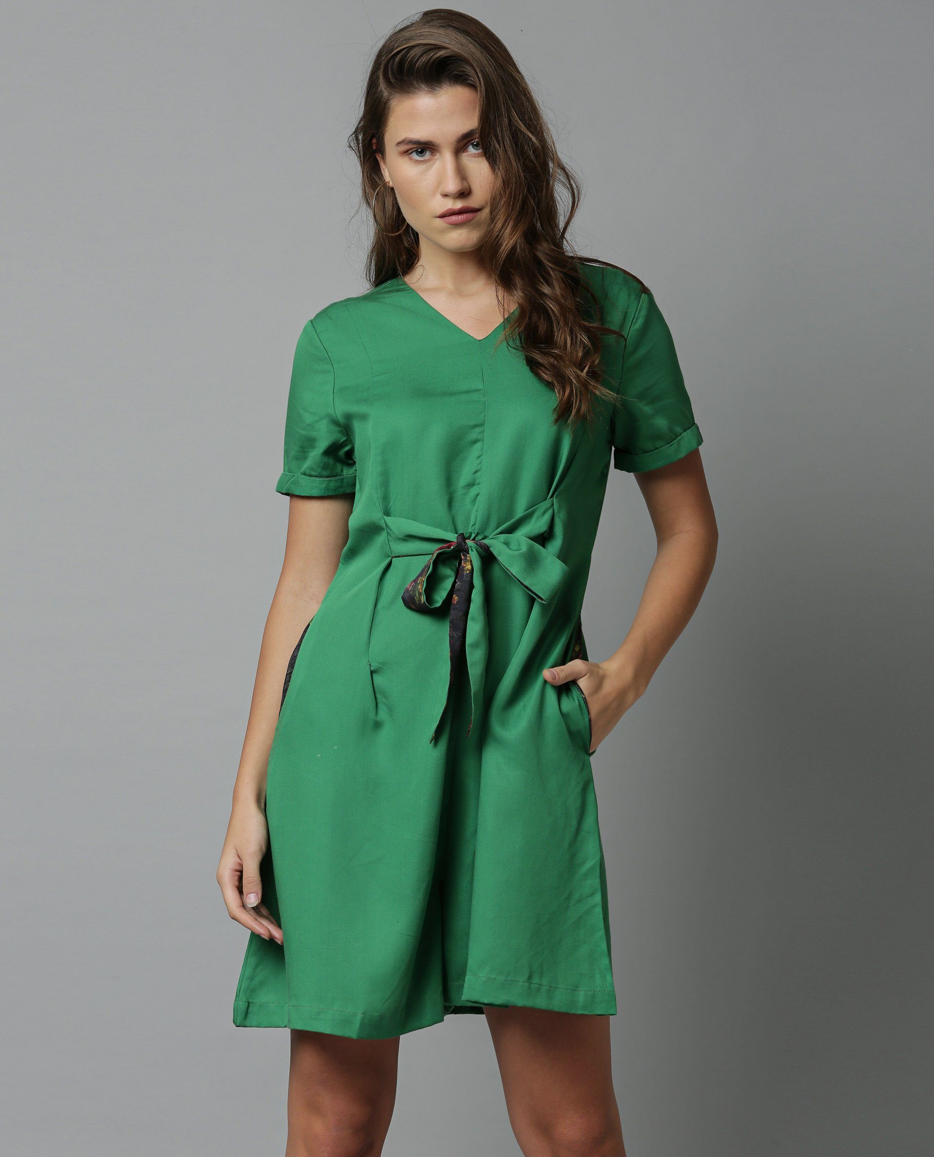 Rareism Women Apt Green Jumpsuit Short Sleeves