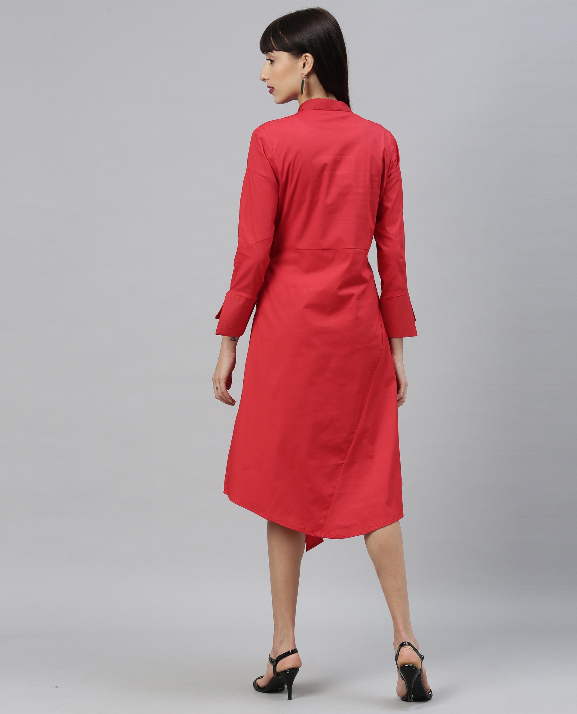 Rareism Women Petal Red Dress Full Sleeves