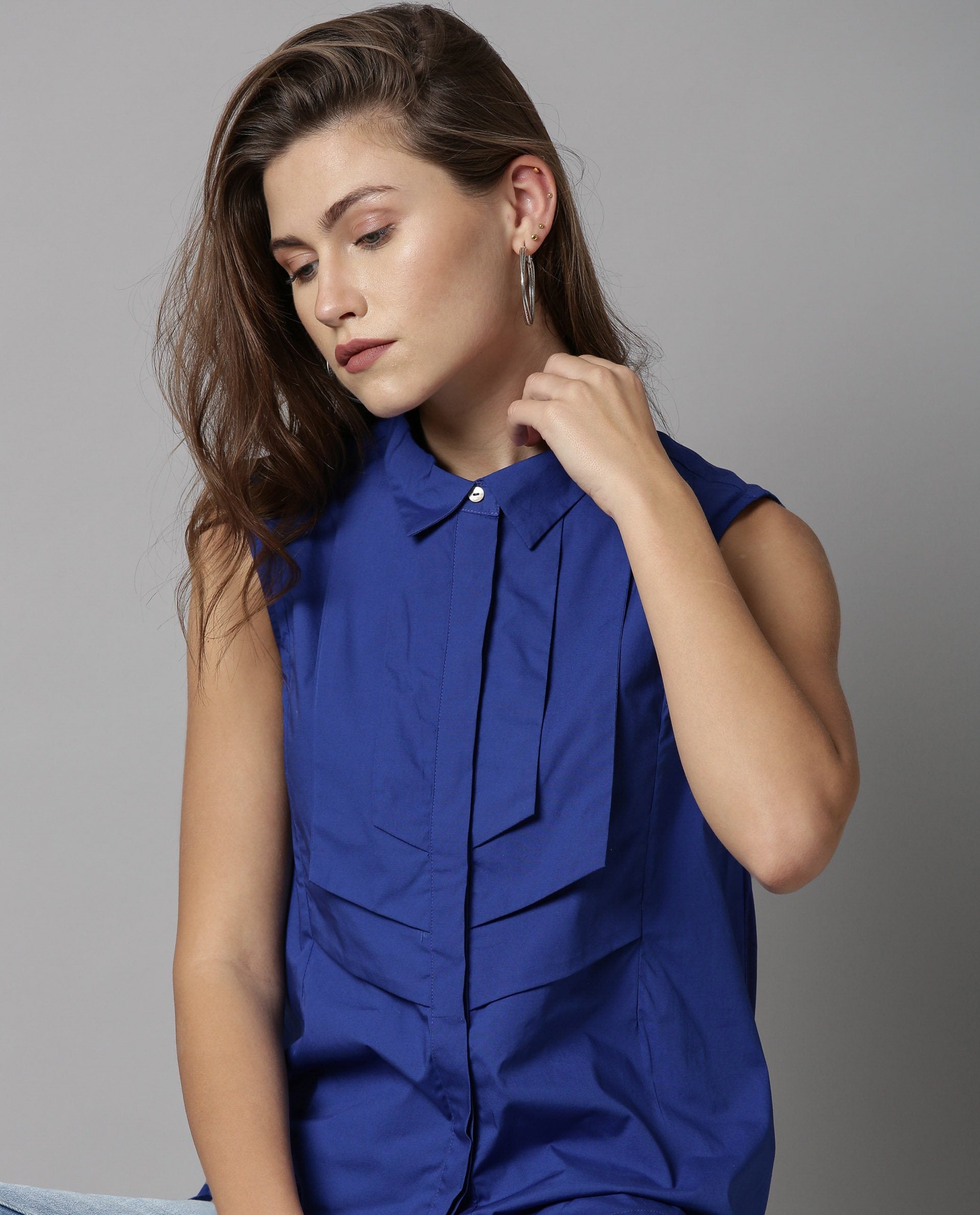 Rareism Women Lotte Blue Top Sleeveless