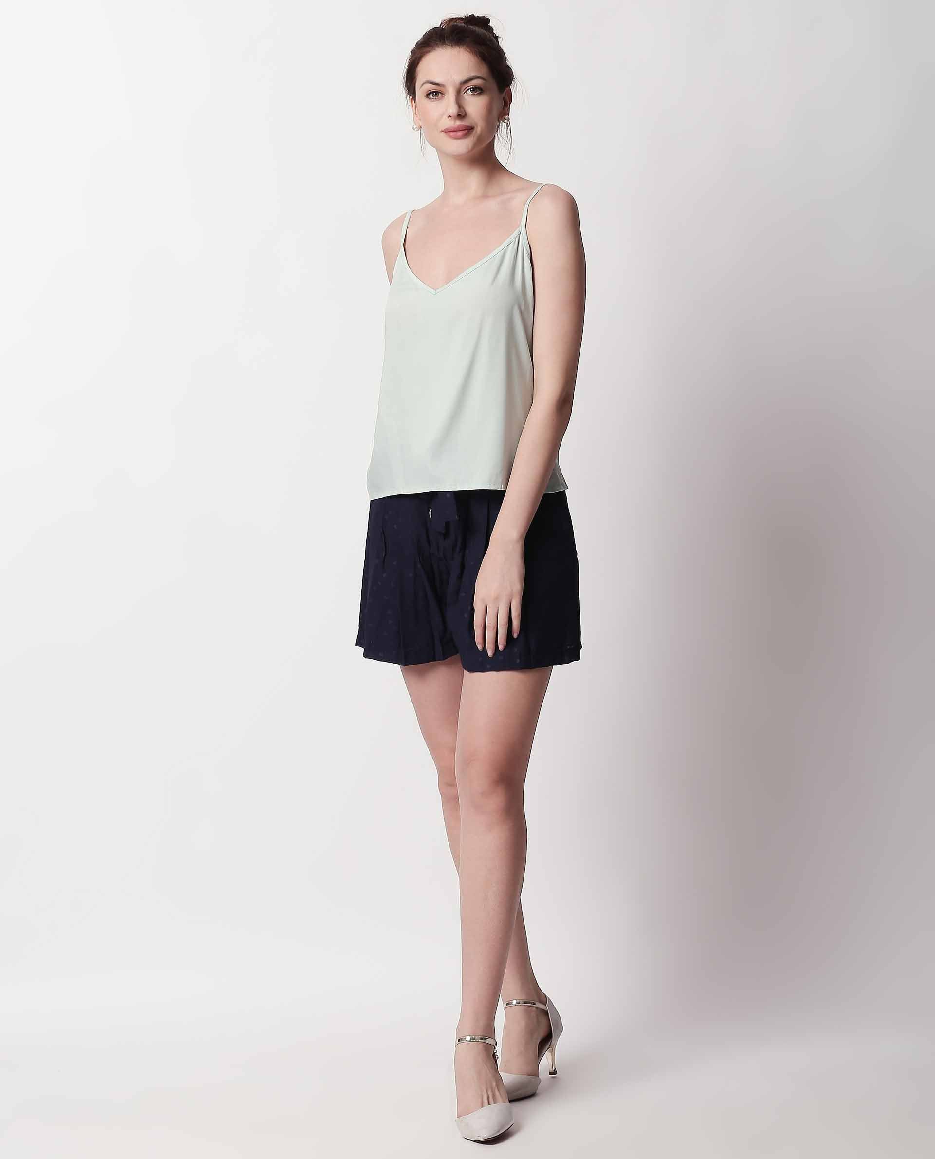 Rareism Women Copper Navy Shorts Solid