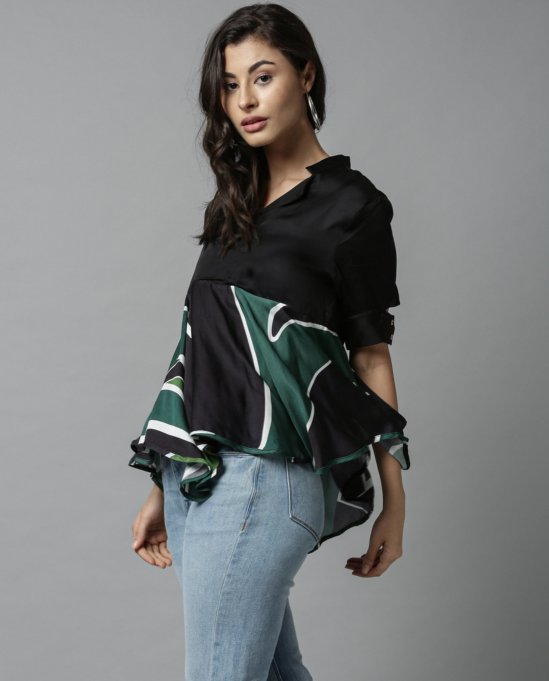 Rareism Womens Havana Green Top Modal Fabric Regular Fit Half Sleeve V Neck