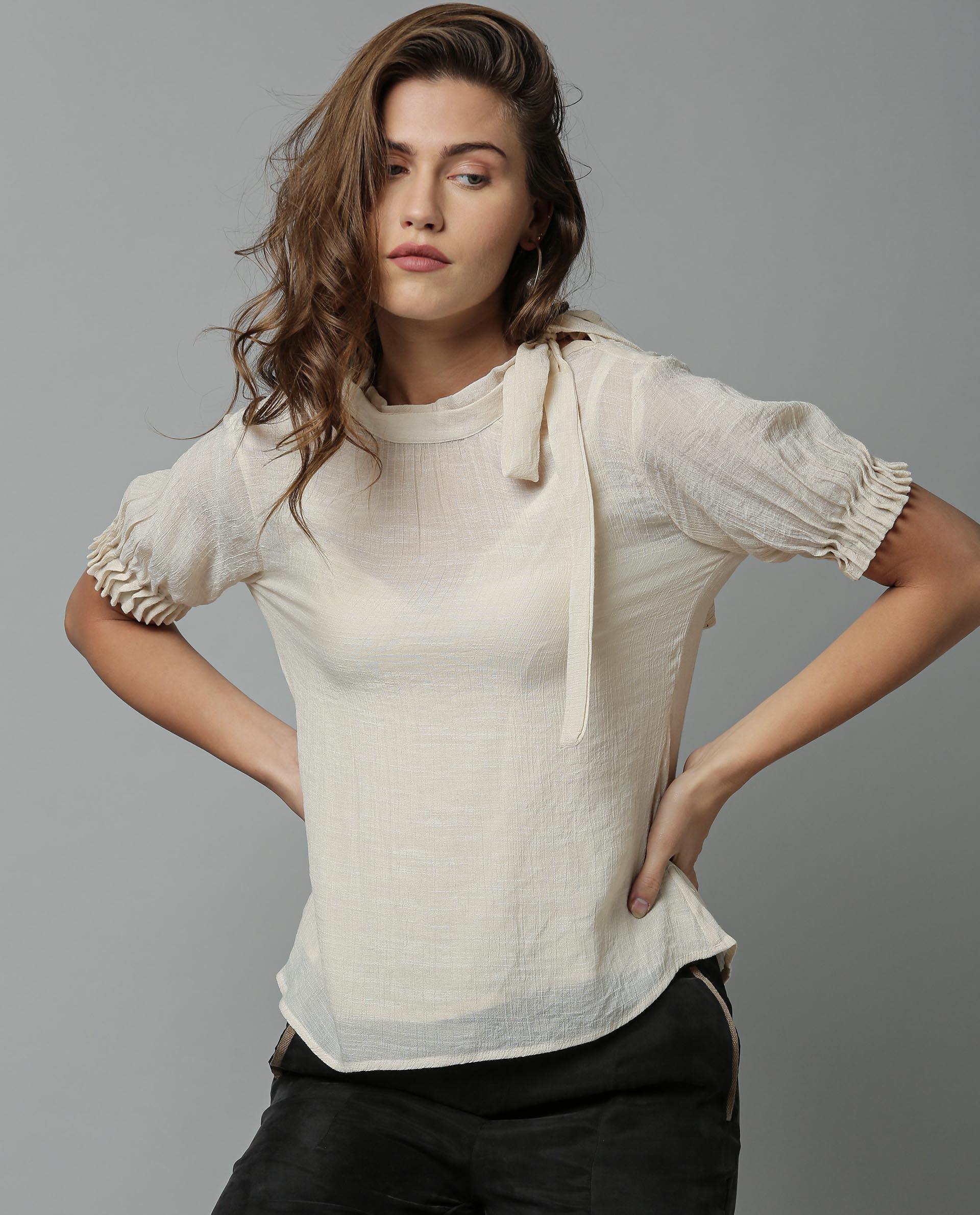 Rareism Women Sparrow Offwhite Top Short Sleeves