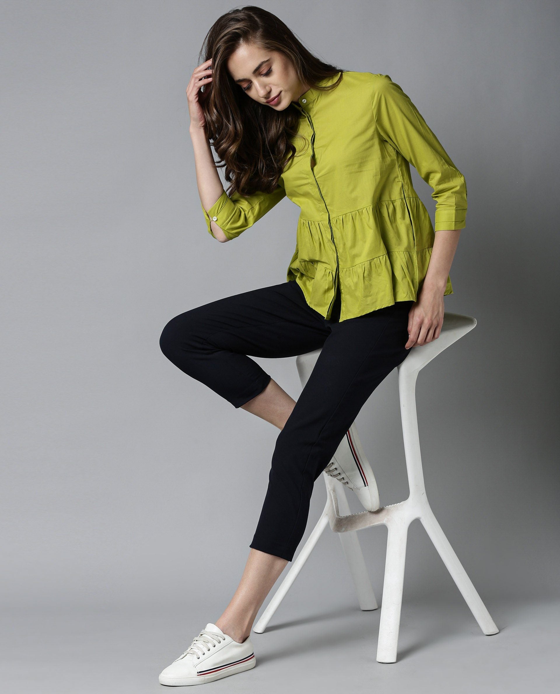 Rareism Women Voka Green Top Full Sleeves Solid