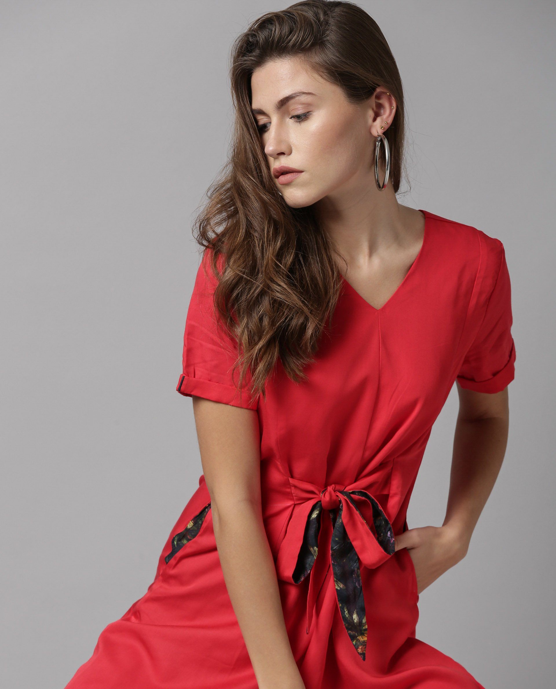 Rareism Women Apt Red Jumpsuit Short Sleeves